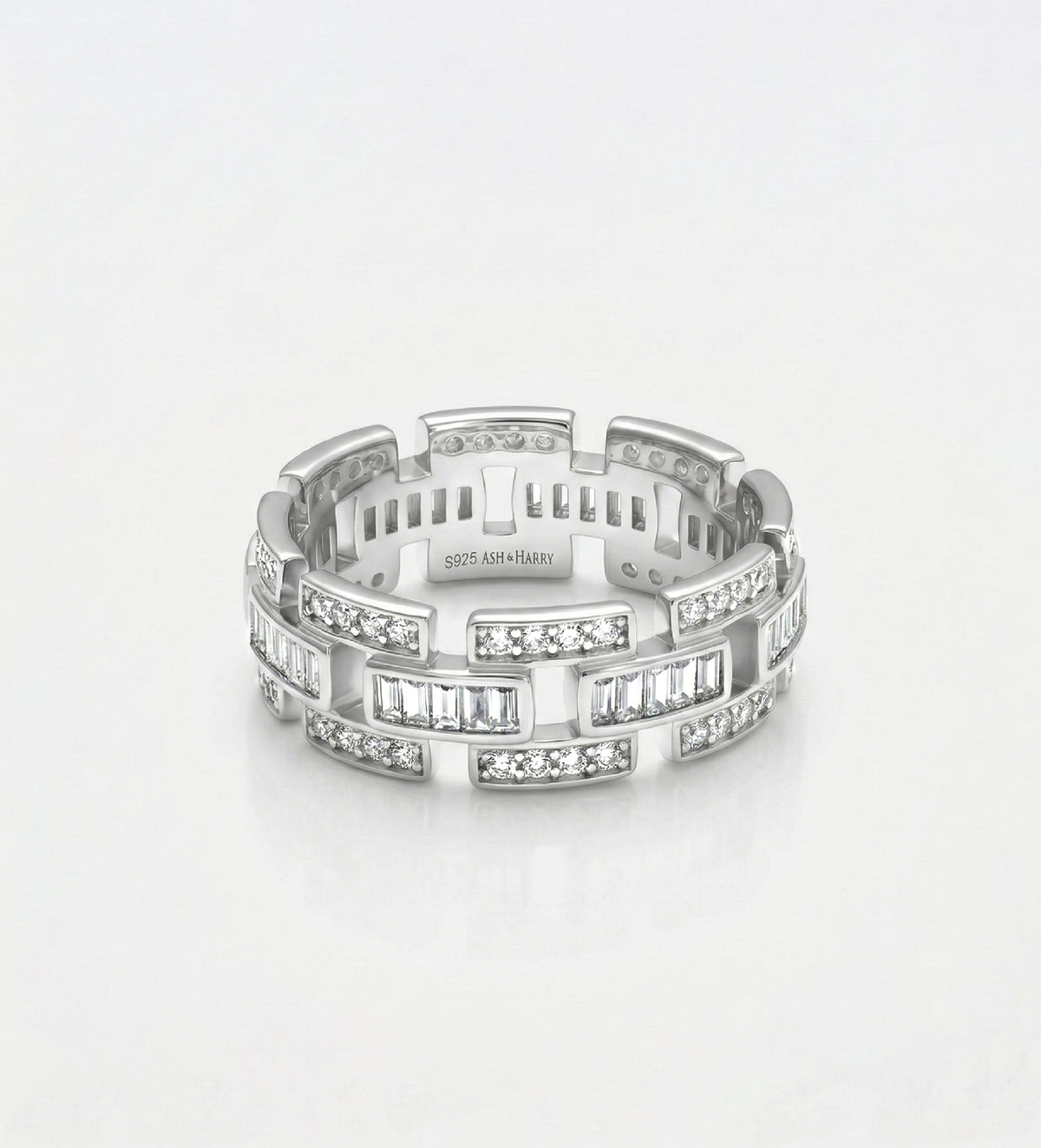 Block Chain Ring In 925 Silver High Quality Simulated Diamonds - Ash & Harry