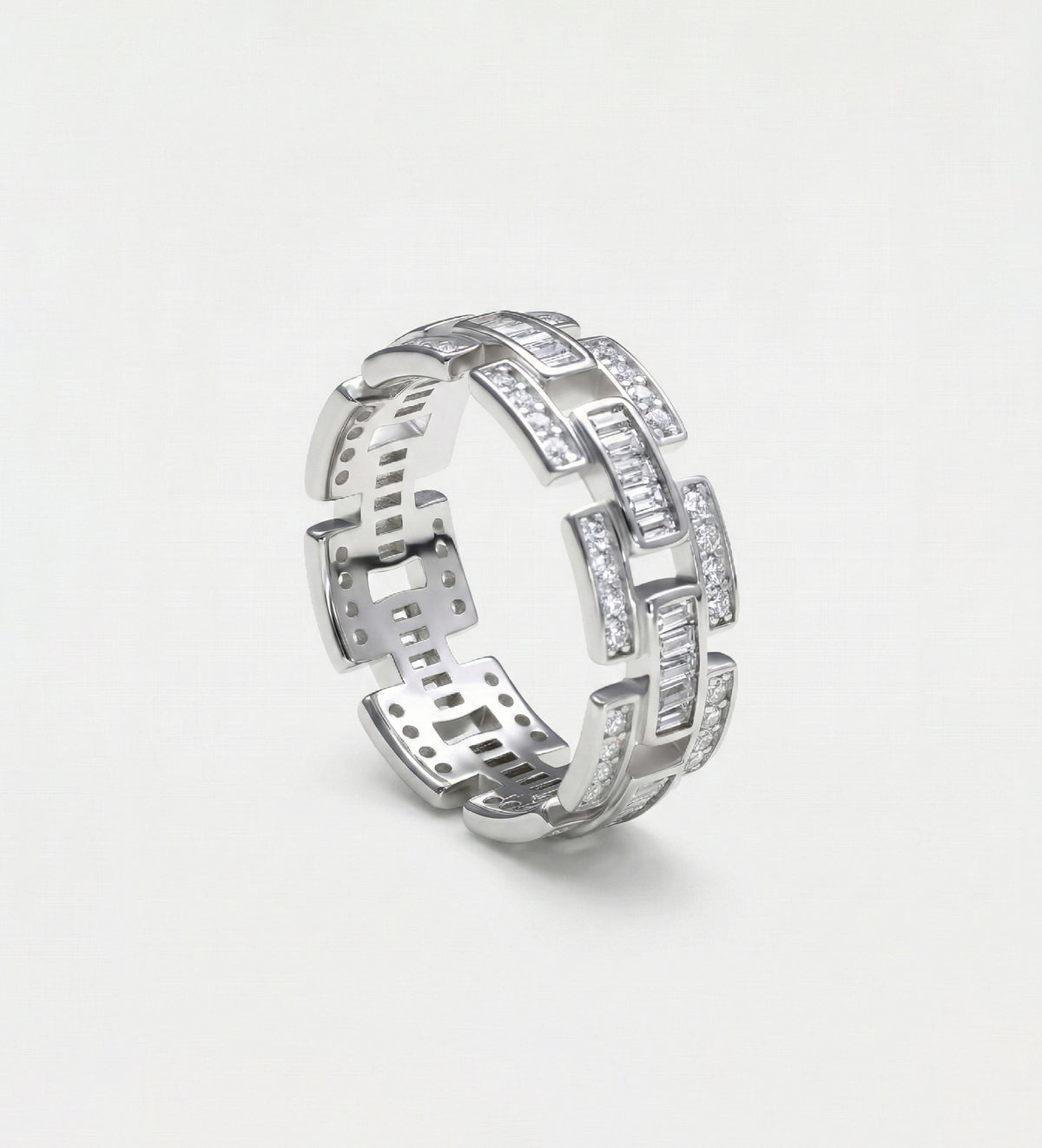 Block Chain Ring In 925 Silver High Quality Simulated Diamonds - Ash & Harry