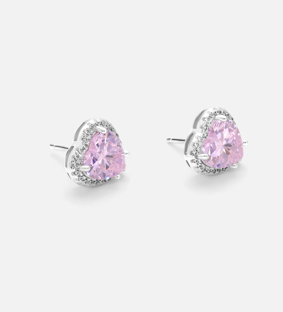 Blushing Heart Halo Studs in 925 Silver with High - Quality White Simulated Diamonds - Ash & Harry