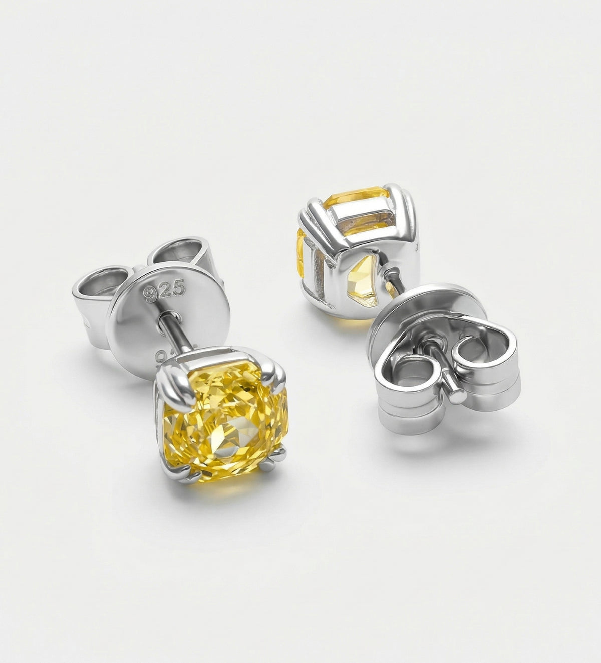 Canary Rose Glow Studs in 925 Silver with High Quality Simulated White and Crafted Canary Diamonds - Ash & Harry