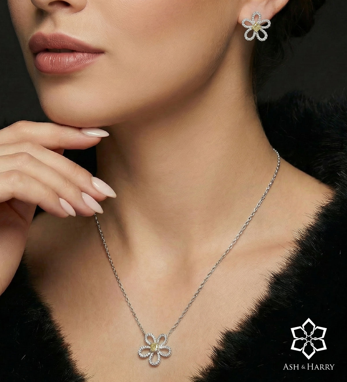 Canary Bloom Earrings in 925 Silver with High Quality Simulated White and Crafted Canary Diamonds - Ash & Harry