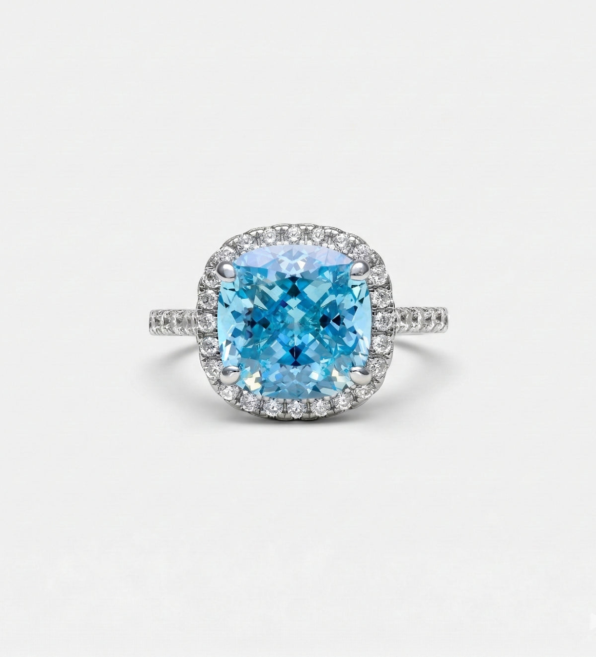 Celestial Blue Cushion Ring in 925 Silver High Quality Simulated Diamonds and Aquamarine Stone - Ash & Harry
