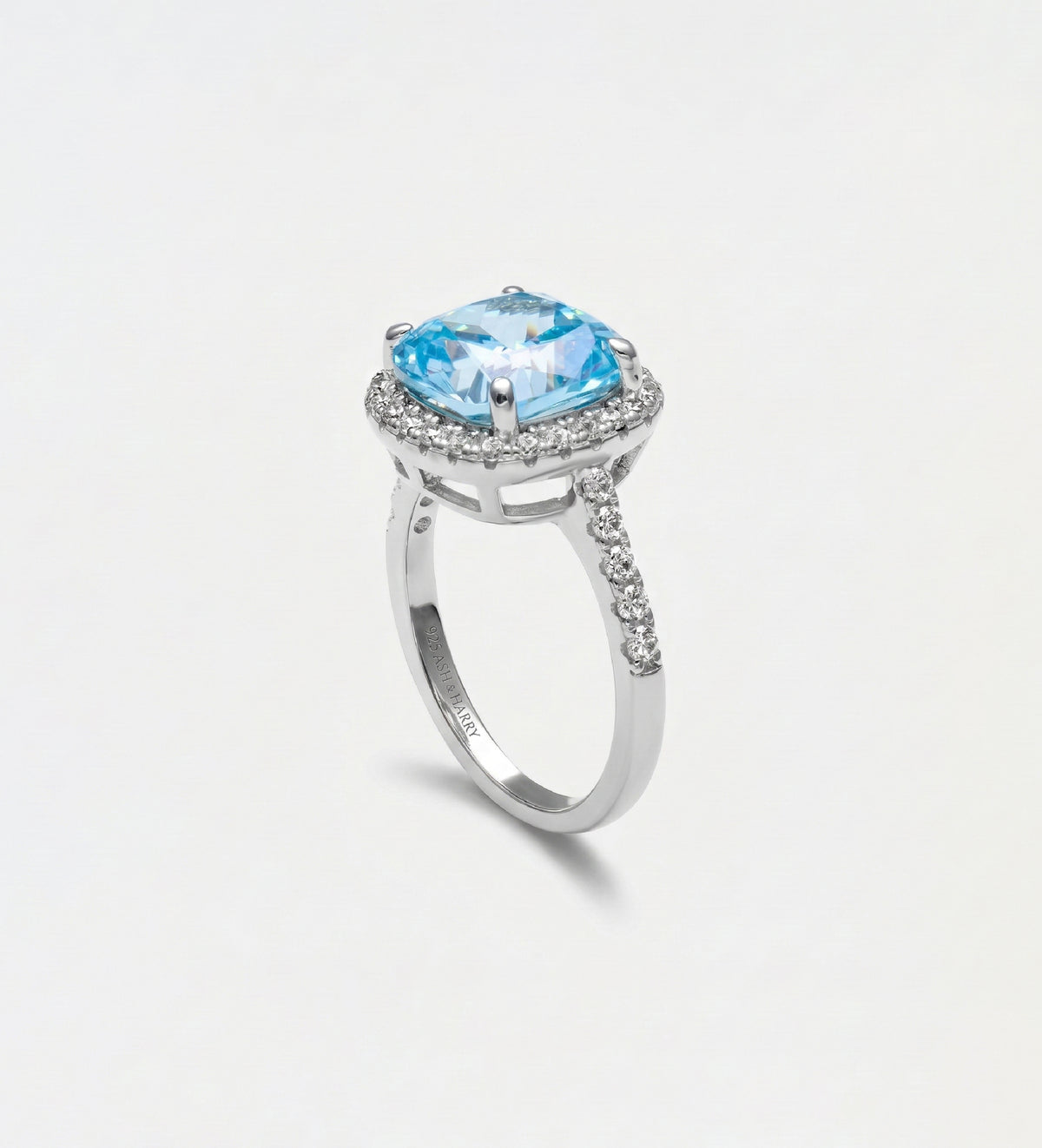 Celestial Blue Cushion Ring in 925 Silver High Quality Simulated Diamonds and Aquamarine Stone - Ash & Harry