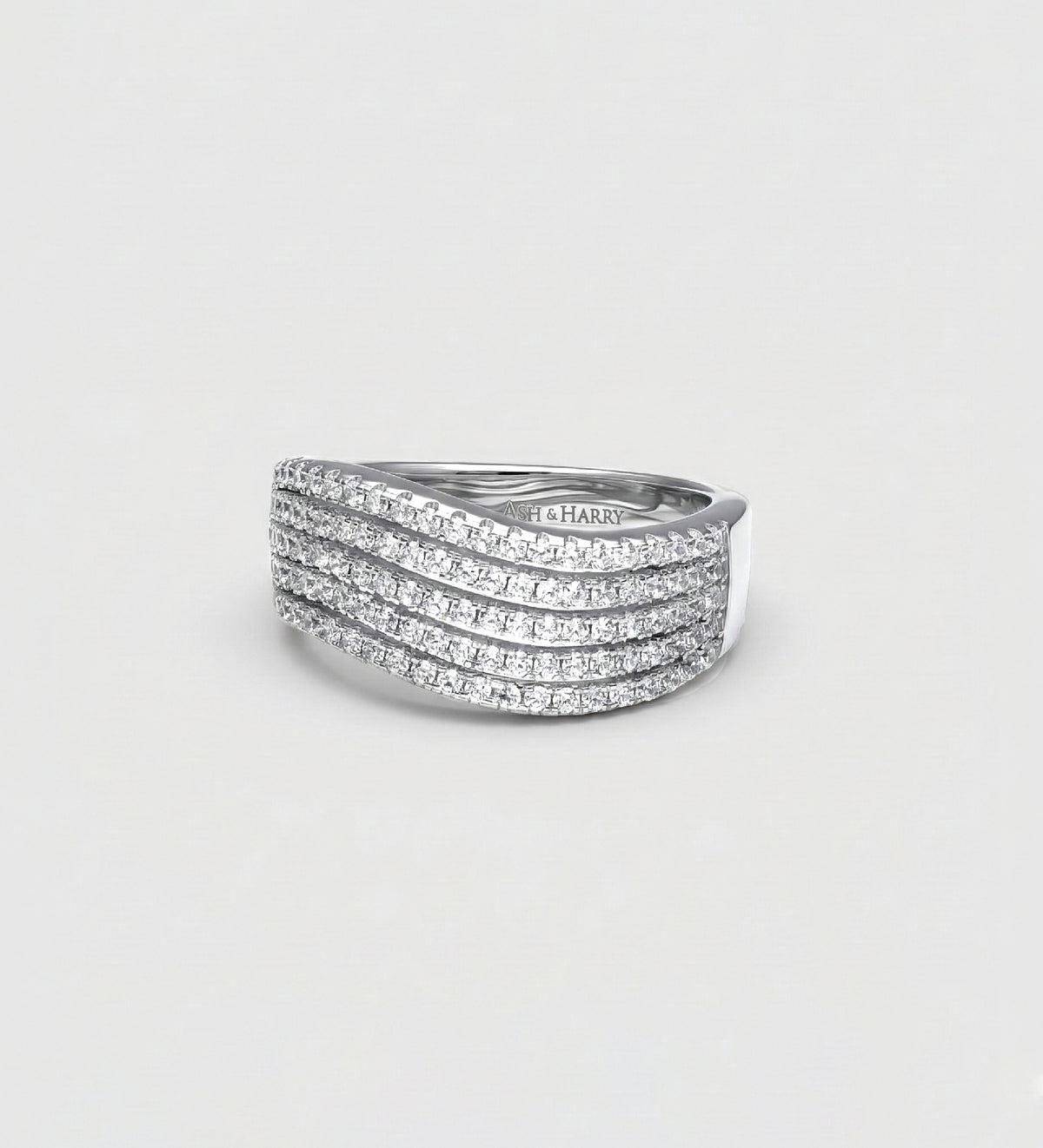 Crescent Wave Ring in 925 Silver with High - Quality White Simulated Diamonds - Ash & Harry