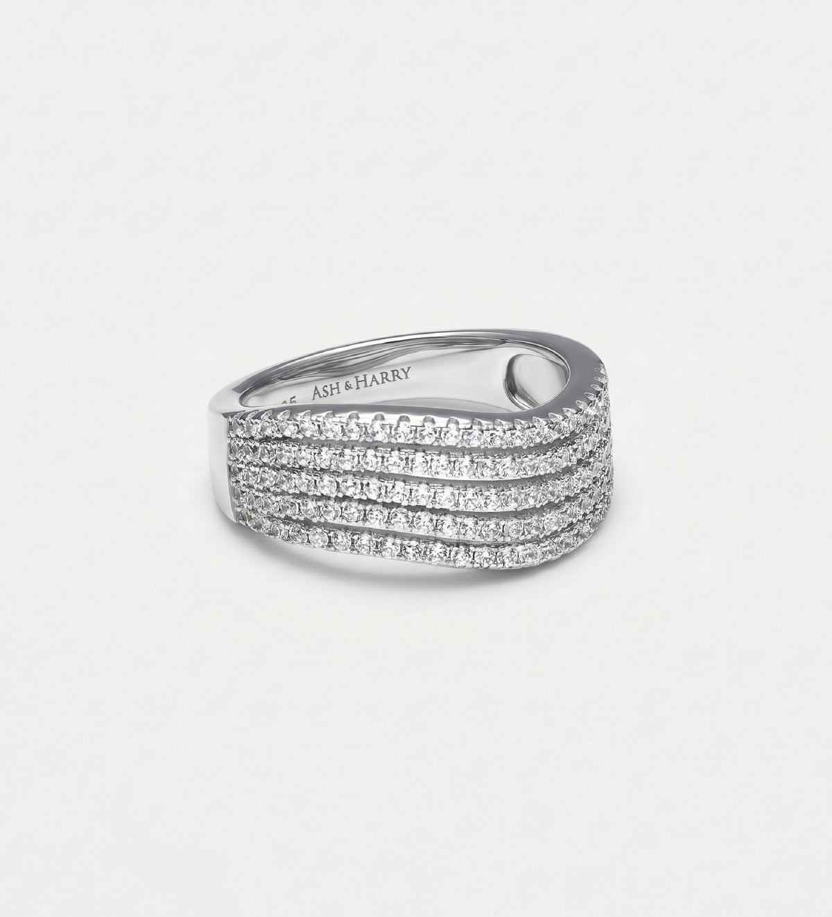Crescent Wave Ring in 925 Silver with High - Quality White Simulated Diamonds - Ash & Harry