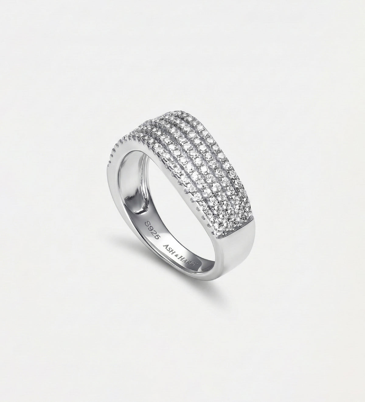 Crescent Wave Ring in 925 Silver with High - Quality White Simulated Diamonds - Ash & Harry