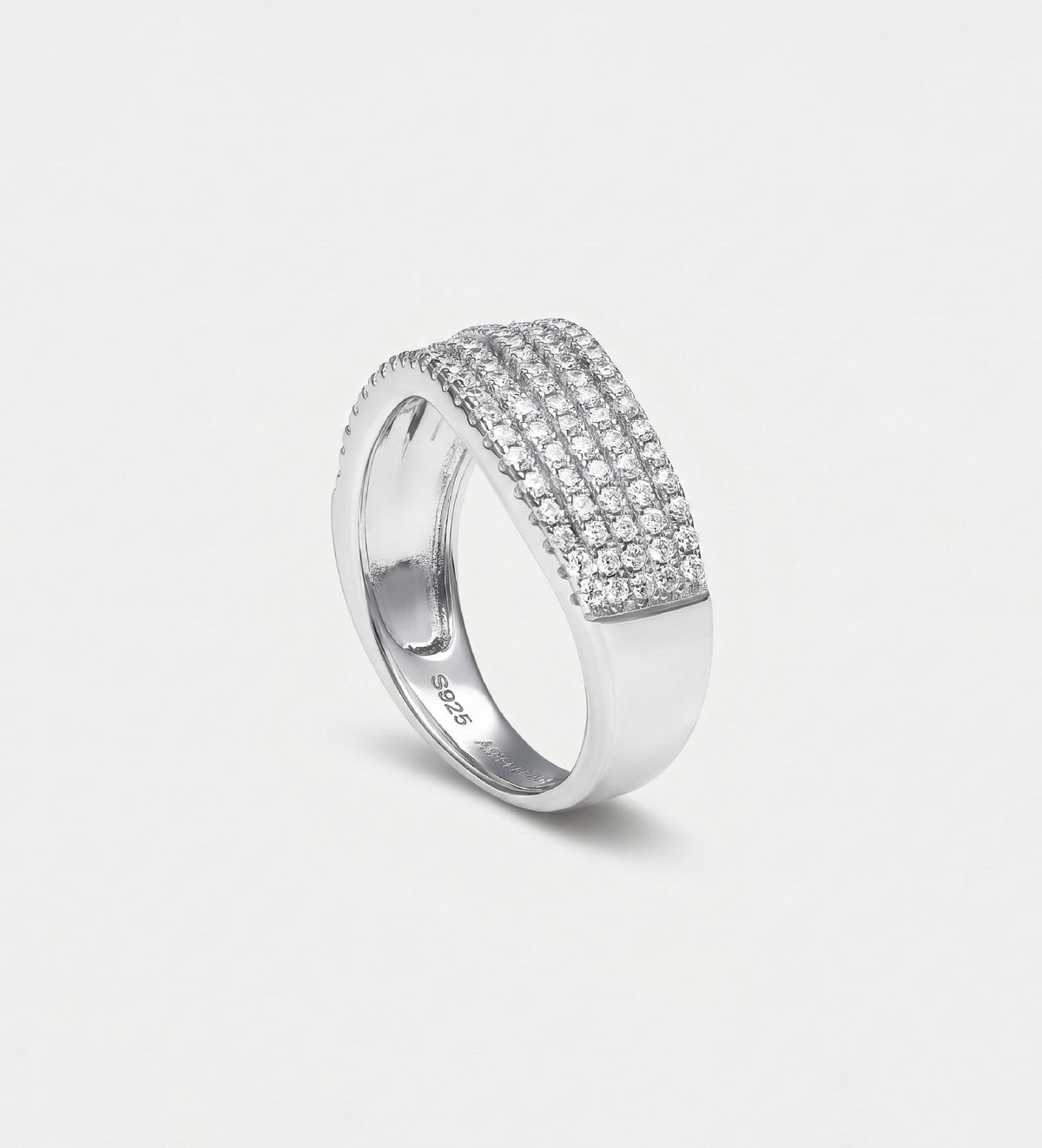 Crescent Wave Ring in 925 Silver with High - Quality White Simulated Diamonds - Ash & Harry