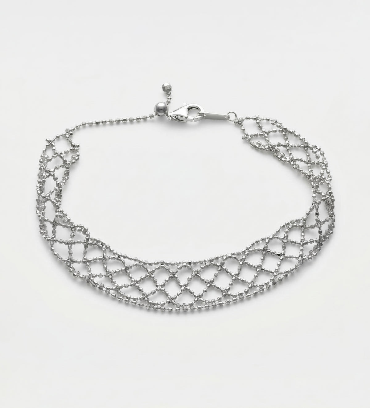 Diamond Mesh Italian Bracelet in Rhodium Plating on 925 Silver - Ash & Harry