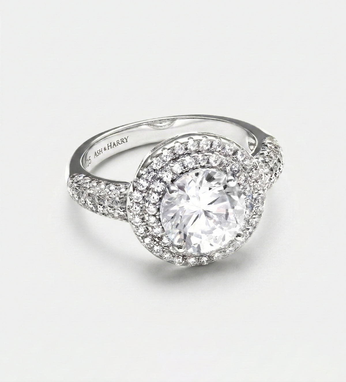 Double Halo Glow Ring in 925 Silver with High Quality Simulated Diamonds - Ash & Harry