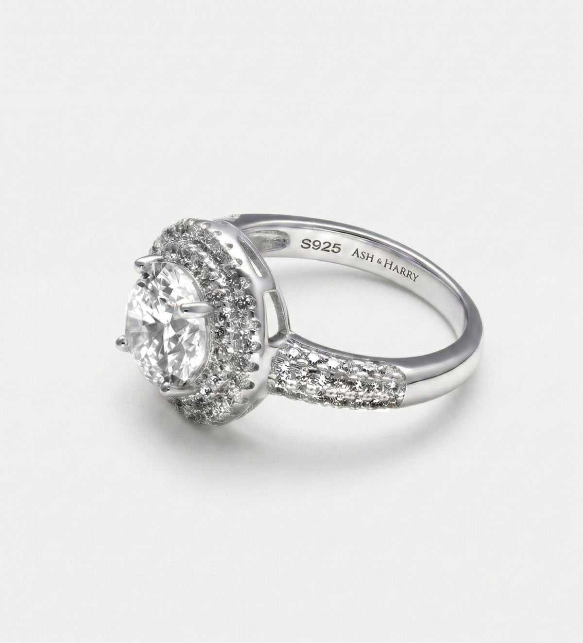 Double Halo Glow Ring in 925 Silver with High Quality Simulated Diamonds - Ash & Harry