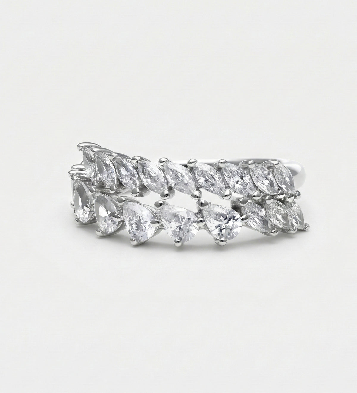 Duo Vine Sparkle Ring in 925 Silver with High - Quality White Simulated Diamonds - Ash & Harry
