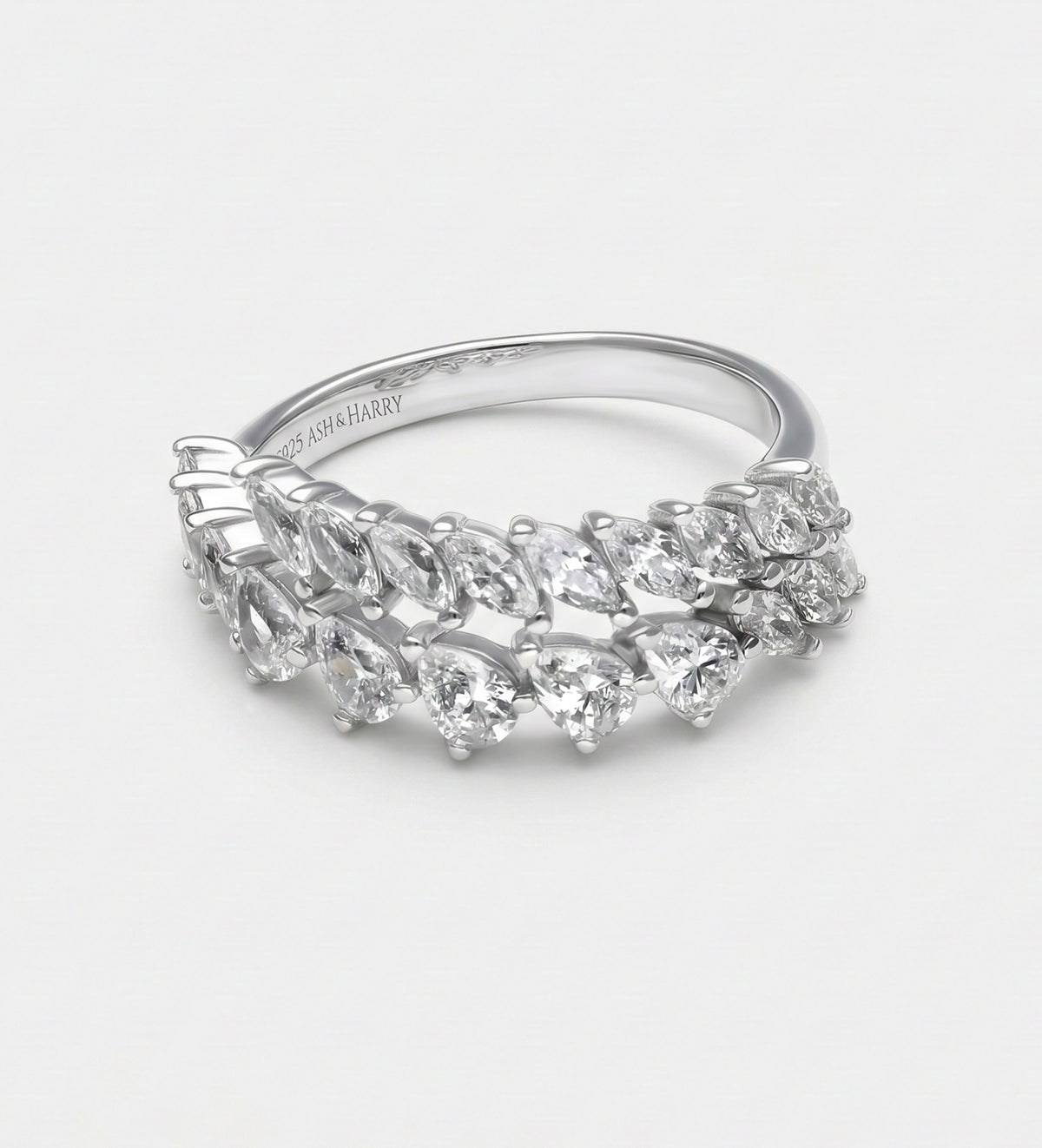 Duo Vine Sparkle Ring in 925 Silver with High - Quality White Simulated Diamonds - Ash & Harry