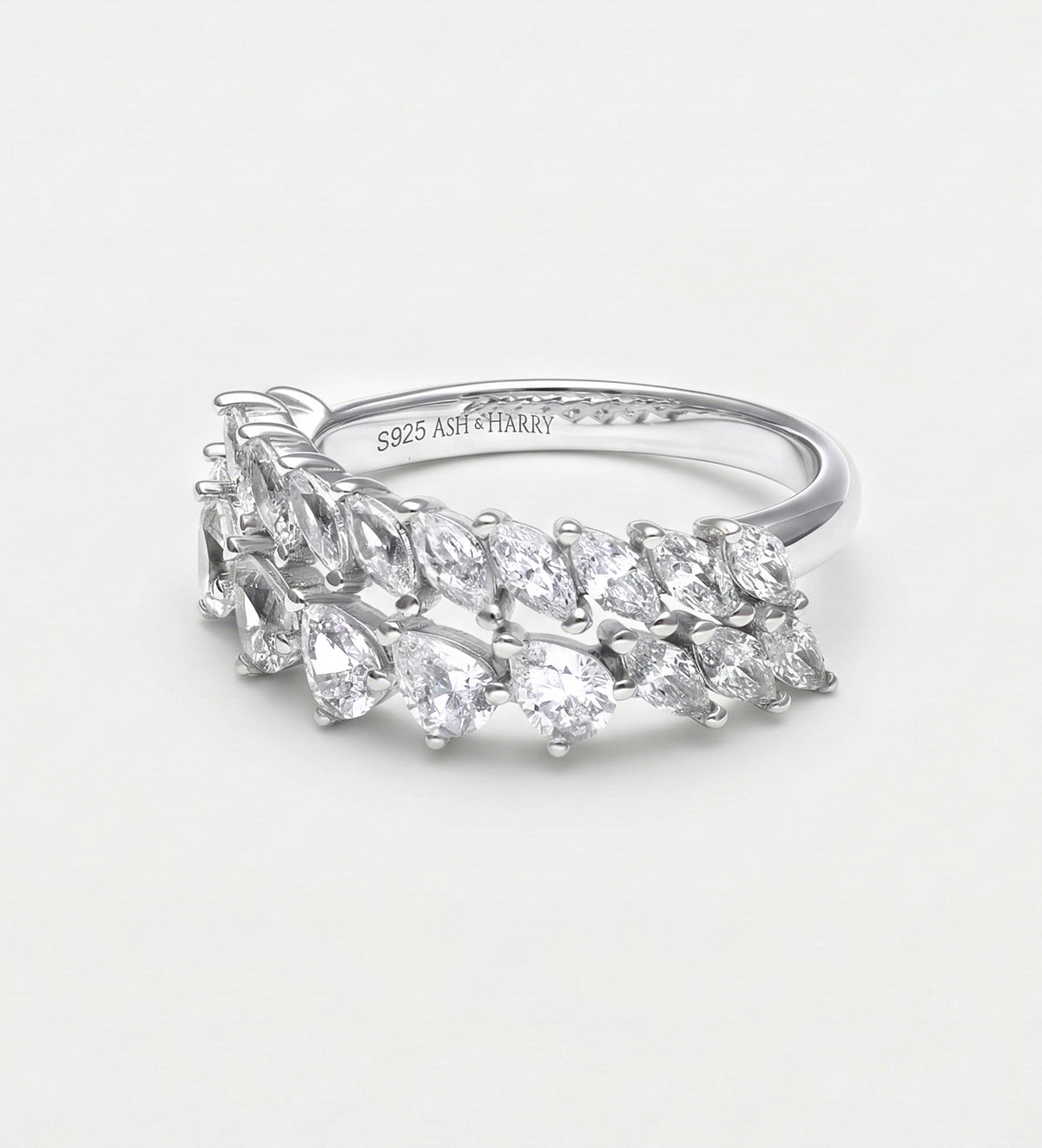 Duo Vine Sparkle Ring in 925 Silver with High - Quality White Simulated Diamonds - Ash & Harry