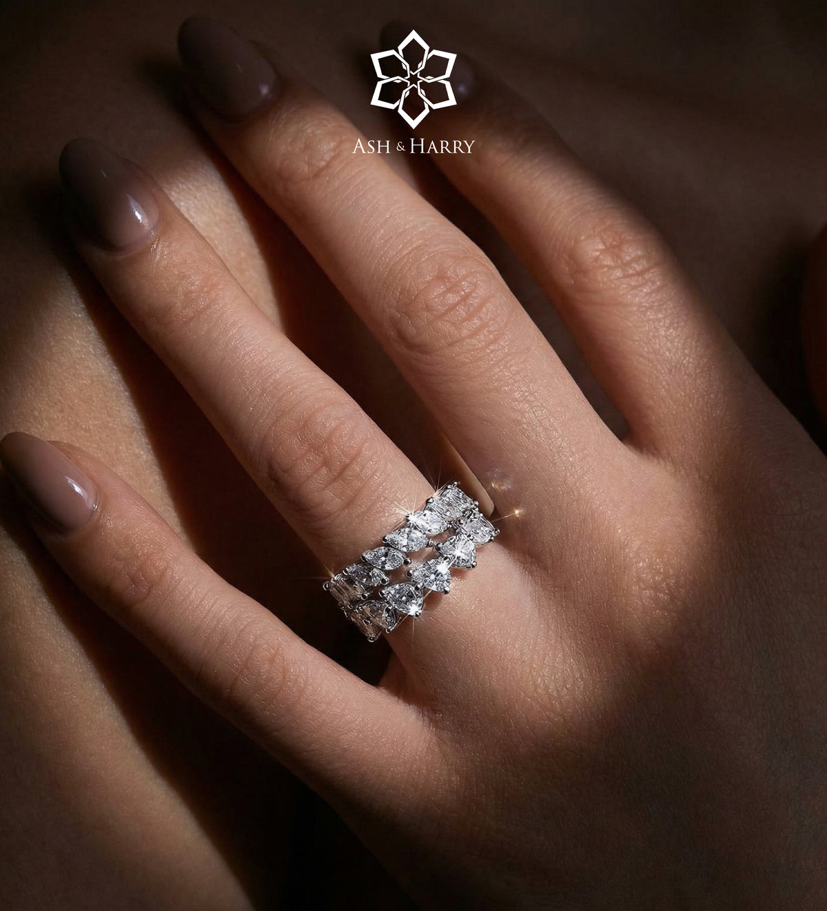 Duo Vine Sparkle Ring in 925 Silver with High - Quality White Simulated Diamonds - Ash & Harry