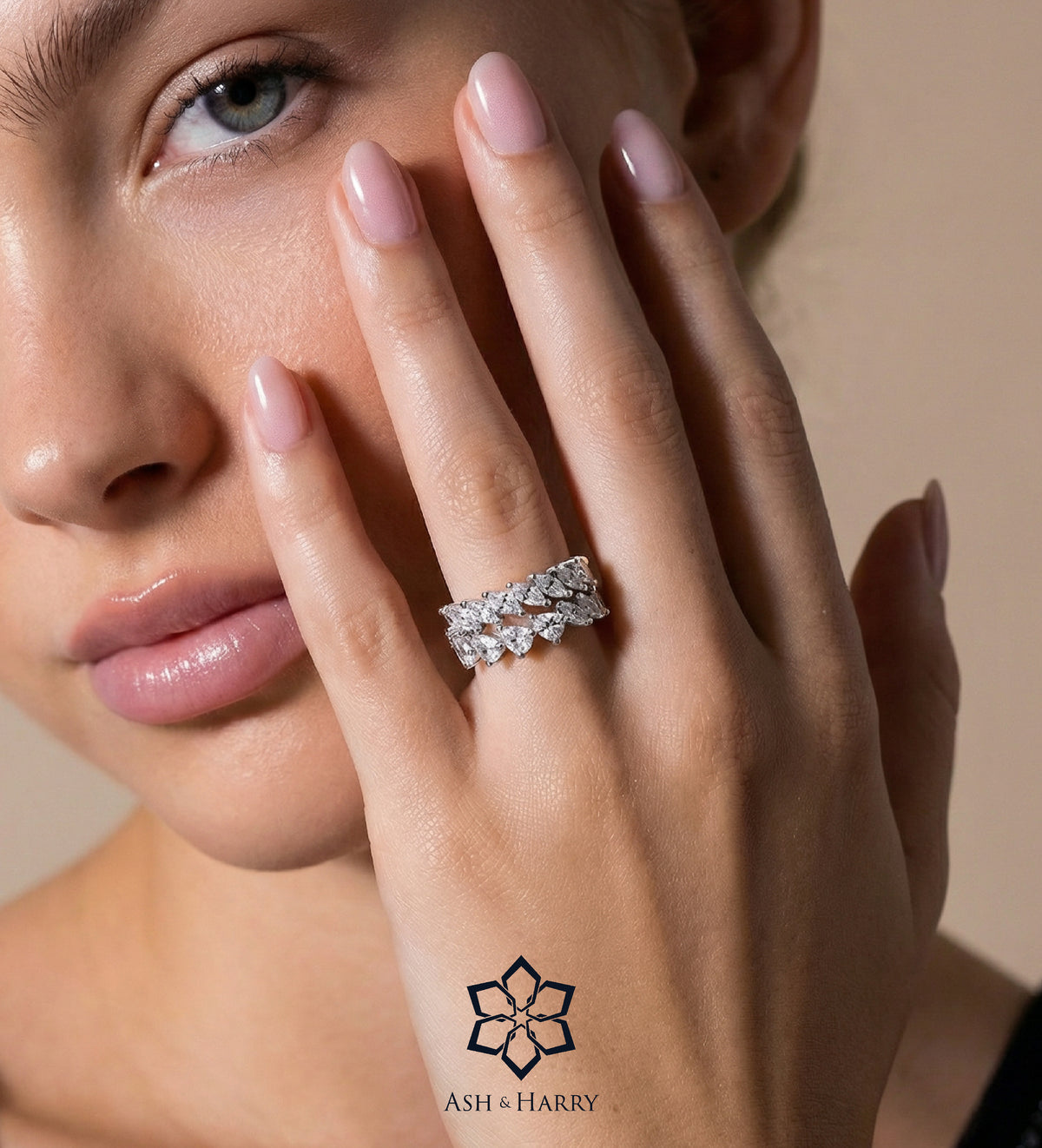 Duo Vine Sparkle Ring in 925 Silver with High - Quality White Simulated Diamonds - Ash & Harry