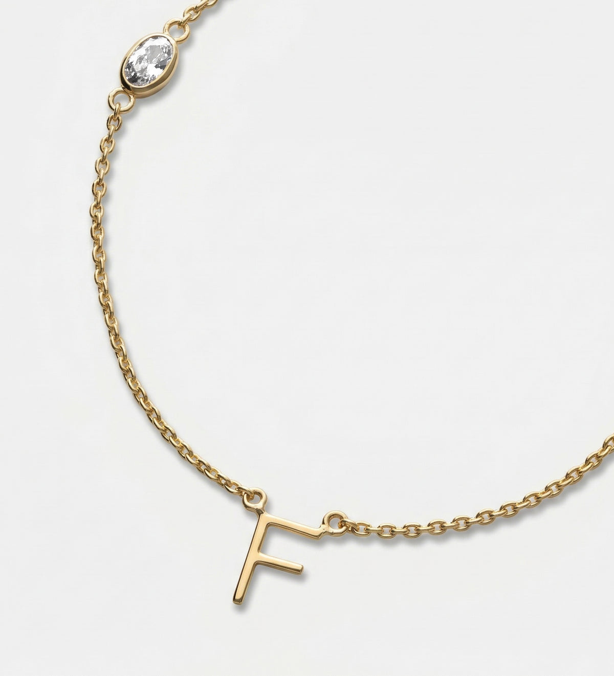 Eden Initial Necklace With .3CT Oval Lab Diamond in 18K Gold Plating on 925 Silver - Ash & Harry