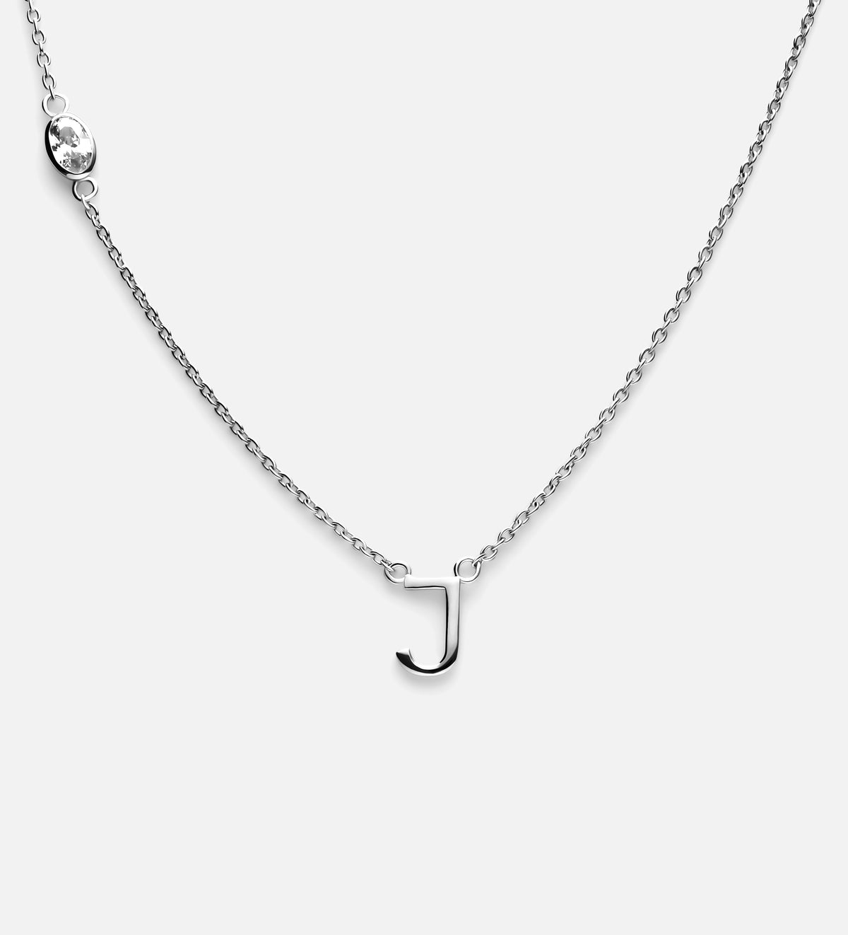 Eden Initial Necklace With .3CT Oval Lab Diamond in Rhodium Plating on 925 Silver - Ash & Harry
