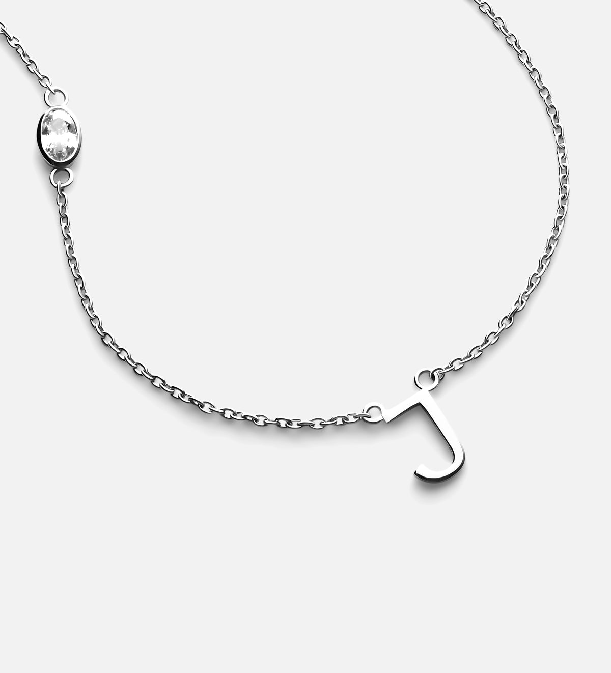 Eden Initial Necklace With .3CT Oval Lab Diamond in Rhodium Plating on 925 Silver - Ash & Harry