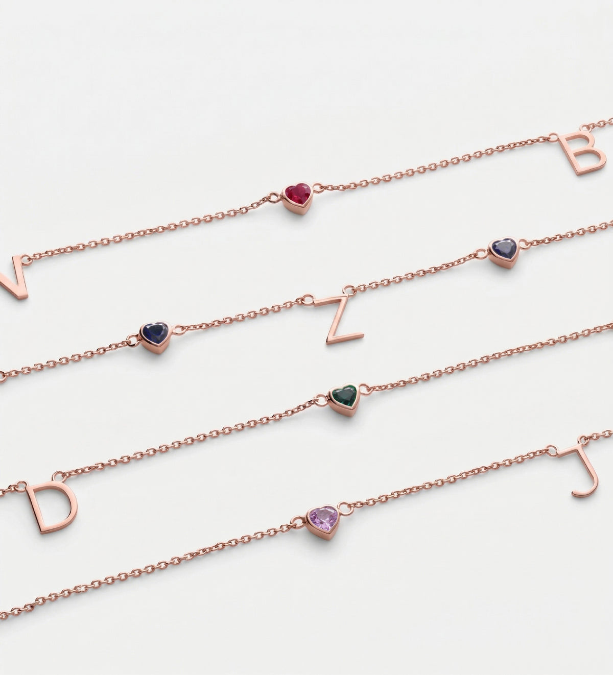 Eden Initial Necklace With 0.2ct Heart Shaped Lab Crafted Gemstone in 18K Rose Gold Plating on 925 Silver - Ash & Harry