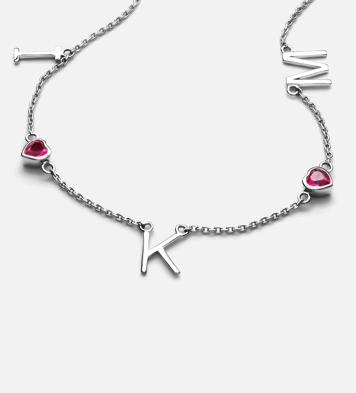 Eden Initial Necklace With 0.2ct Heart Shaped Lab Crafted Gemstone in Rhodium Plating on 925 Silver - Ash & Harry