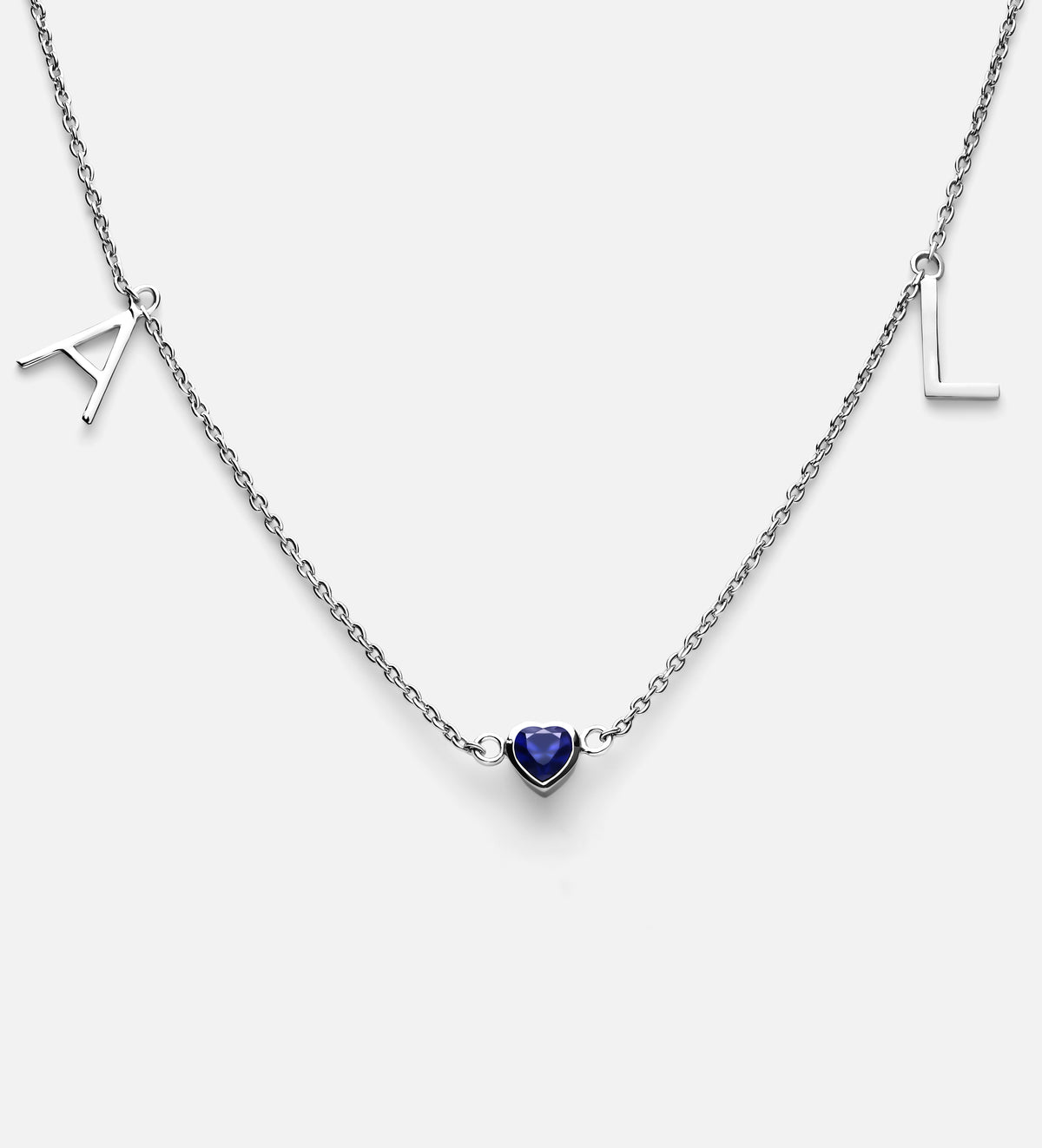 Eden Initial Necklace With 0.2ct Heart Shaped Lab Crafted Gemstone in Rhodium Plating on 925 Silver - Ash & Harry