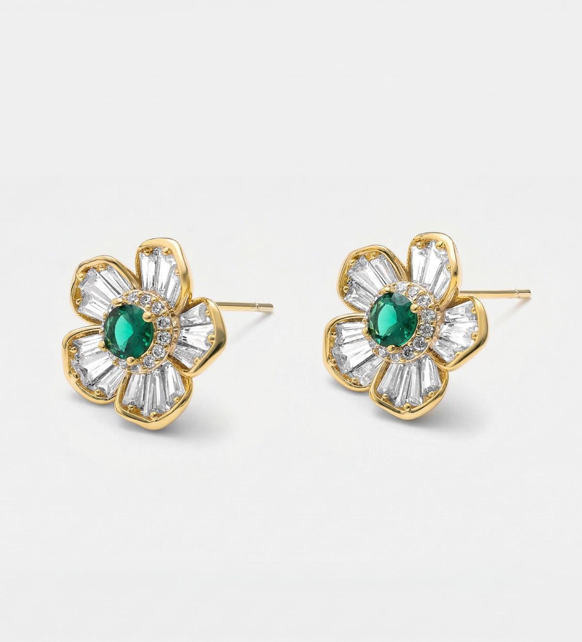 Emerald Bloom Studs With High Quality Simulated Emerald and Diamonds - Ash & Harry