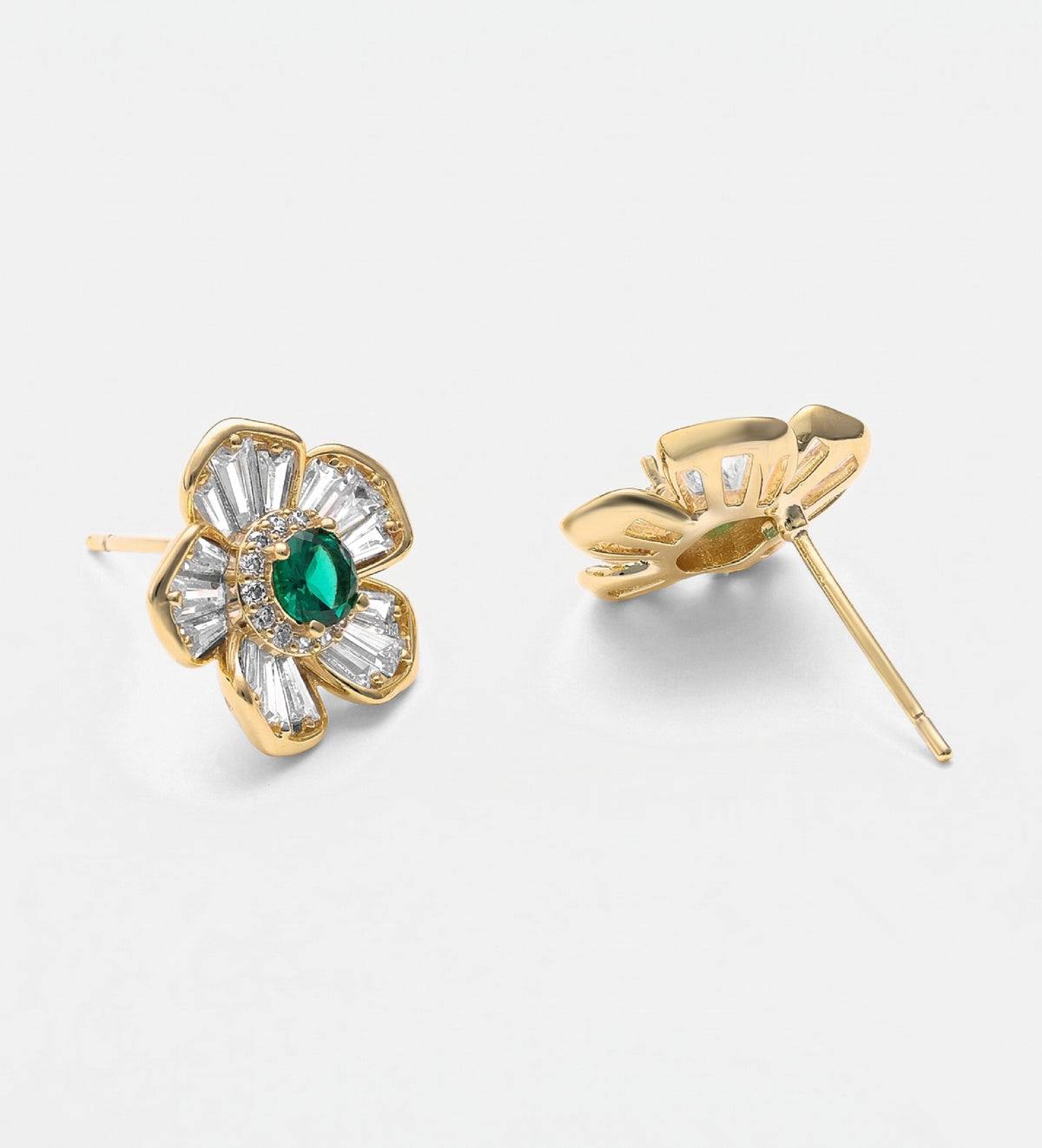 Emerald Bloom Studs With High Quality Simulated Emerald and Diamonds - Ash & Harry