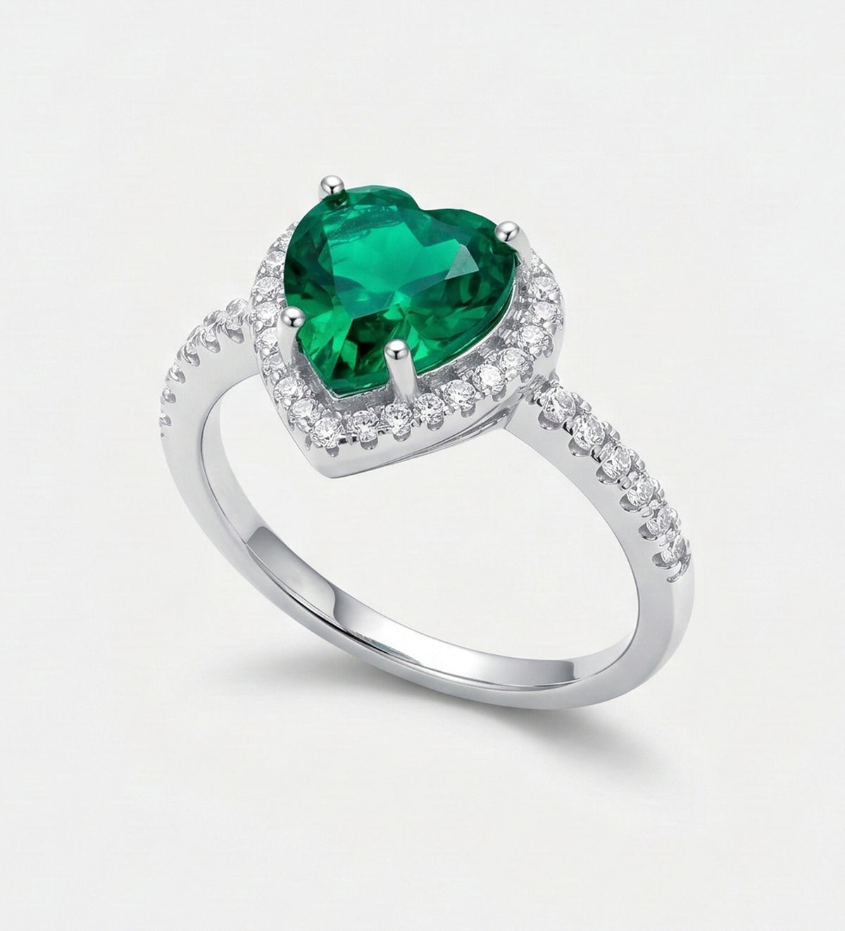 Emerald Heart Majesty Ring in 925 Silver High Quality Simulated Diamonds and Crafted Heart - Shaped Emerald Stone - Ash & Harry