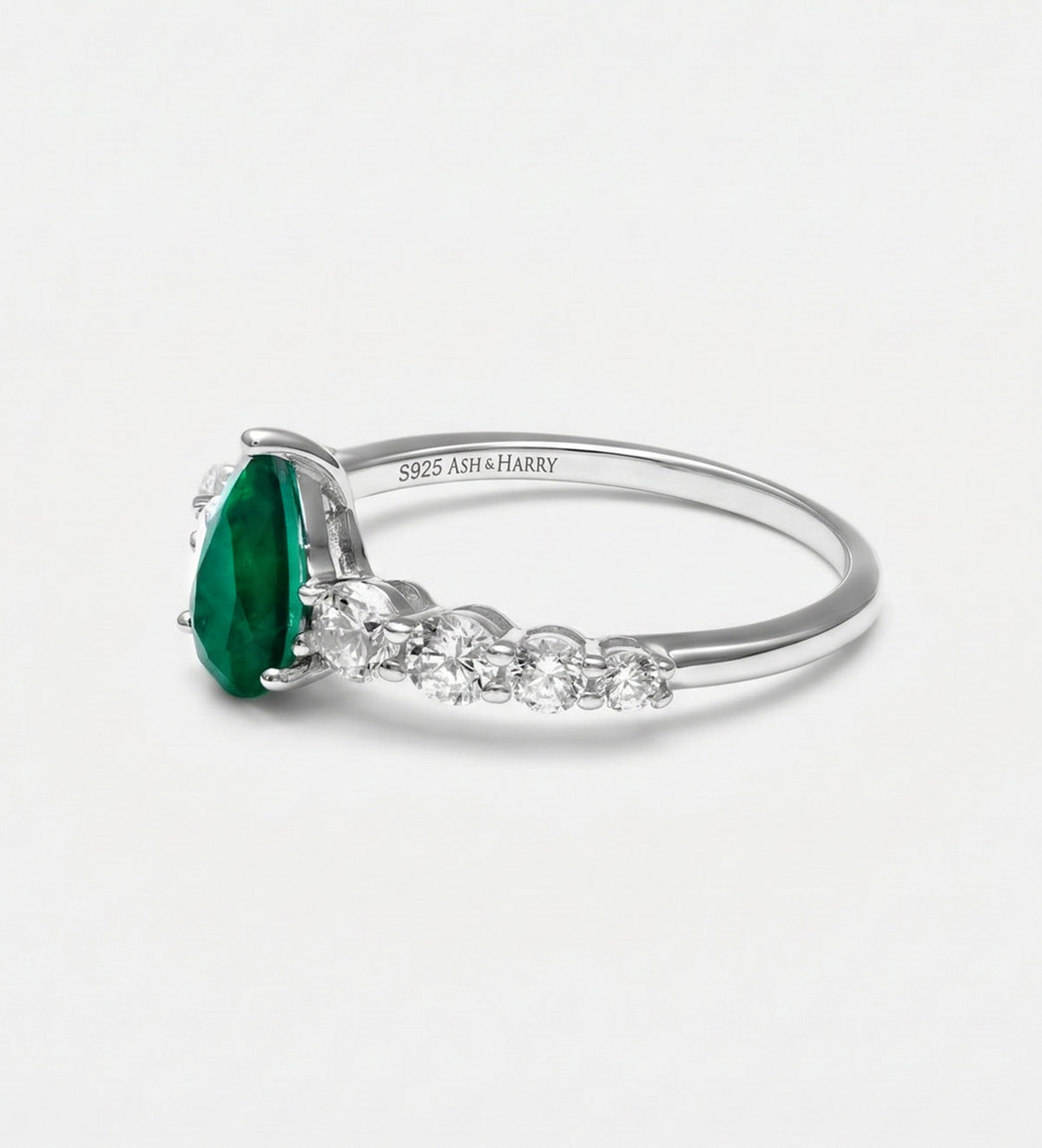 Emerald Teardrop Ring in 925 Silver High Quality Simulated Diamonds and Emerald Stone - Ash & Harry