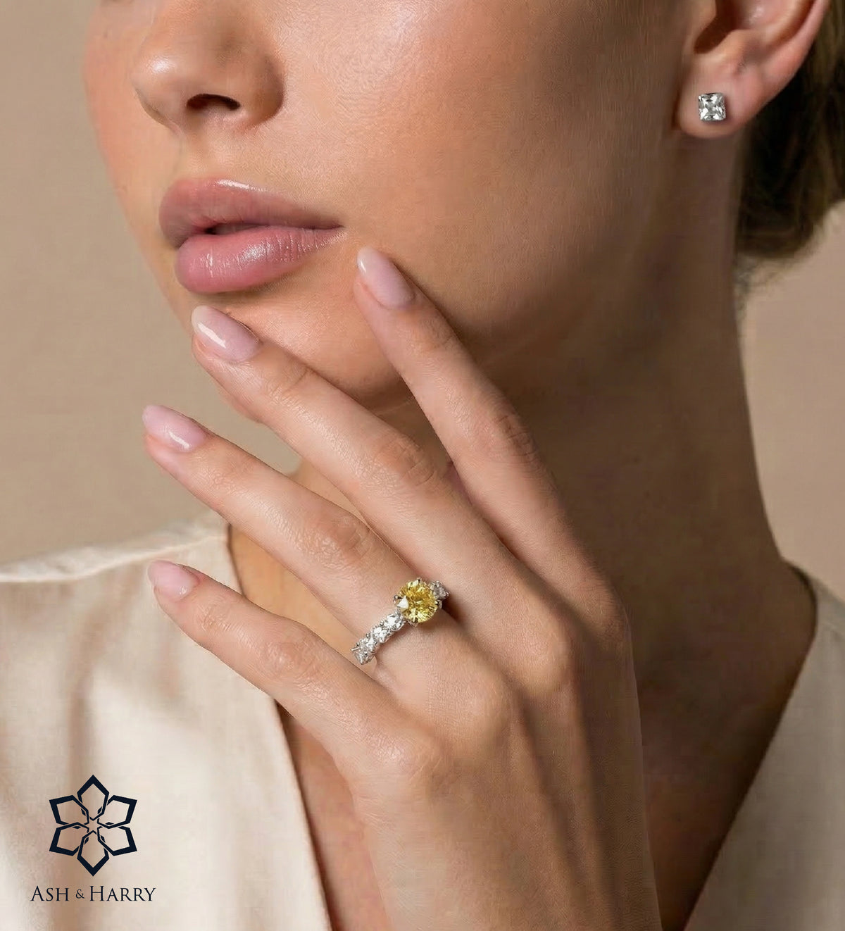 Eternal Sunshine Solitaire Ring with High Quality Simulated White and Canary Diamonds in 925 Silver - Ash & Harry