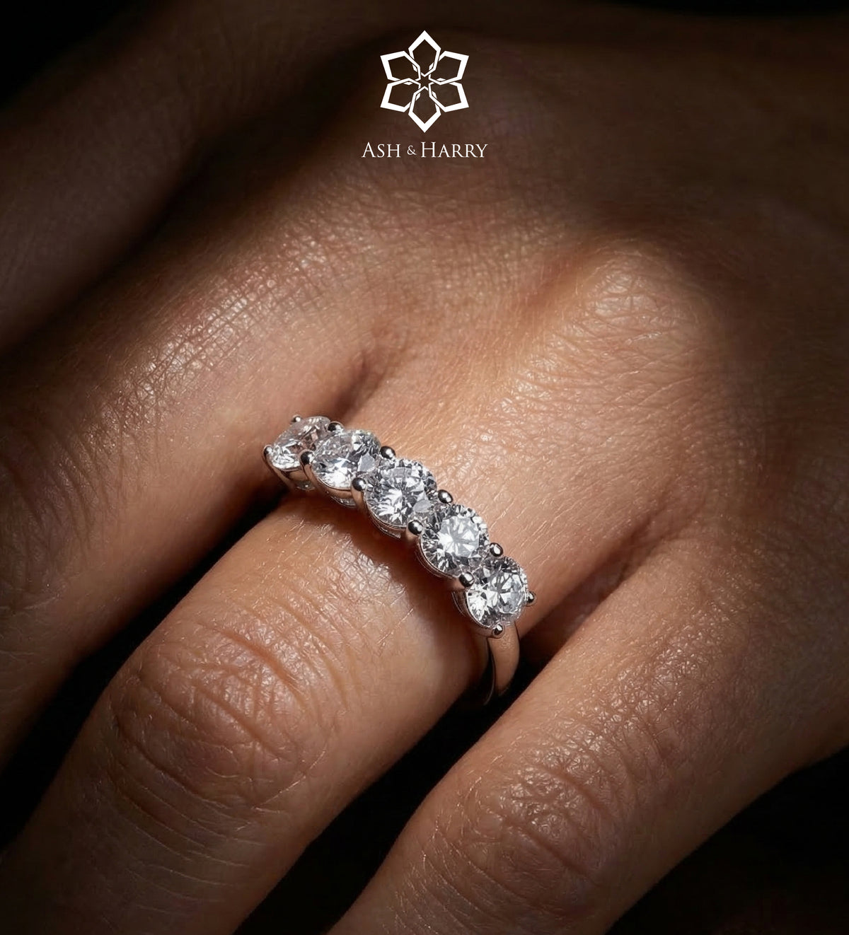 Five Star Row Ring in 925 Silver with High Quality Simulated Diamonds - Ash & Harry