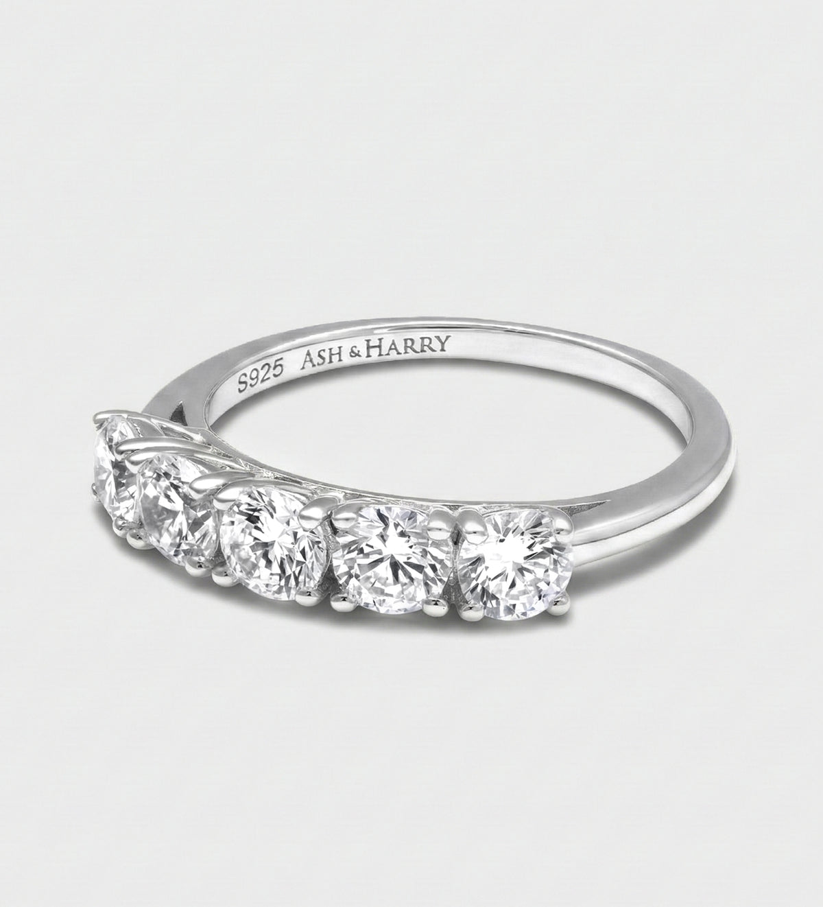 Five Star Row Ring in 925 Silver with High Quality Simulated Diamonds - Ash & Harry