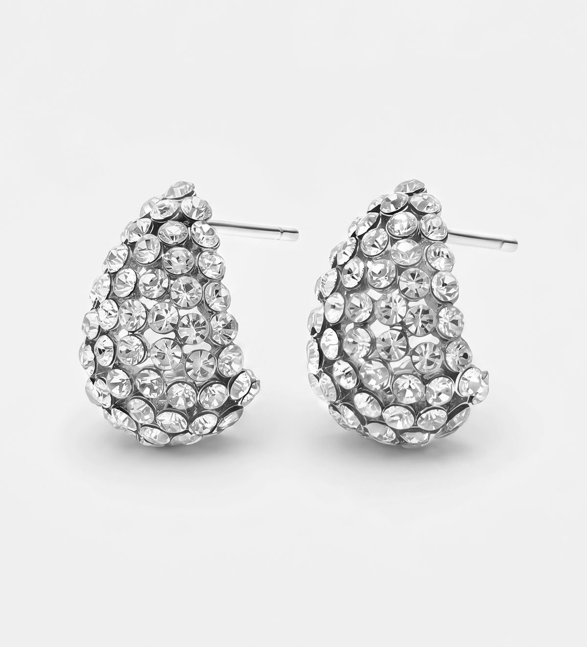 Frosted Teardrop Studs in Silver with High Quality Simulated Diamonds - Ash & Harry