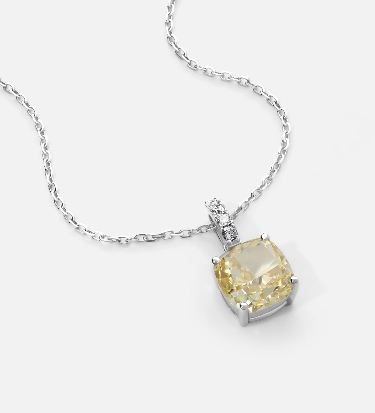 Golden Regent Cushion Cut Pendant in 925 Silver with White and Crafted Canary Simulated Diamonds - Ash & Harry