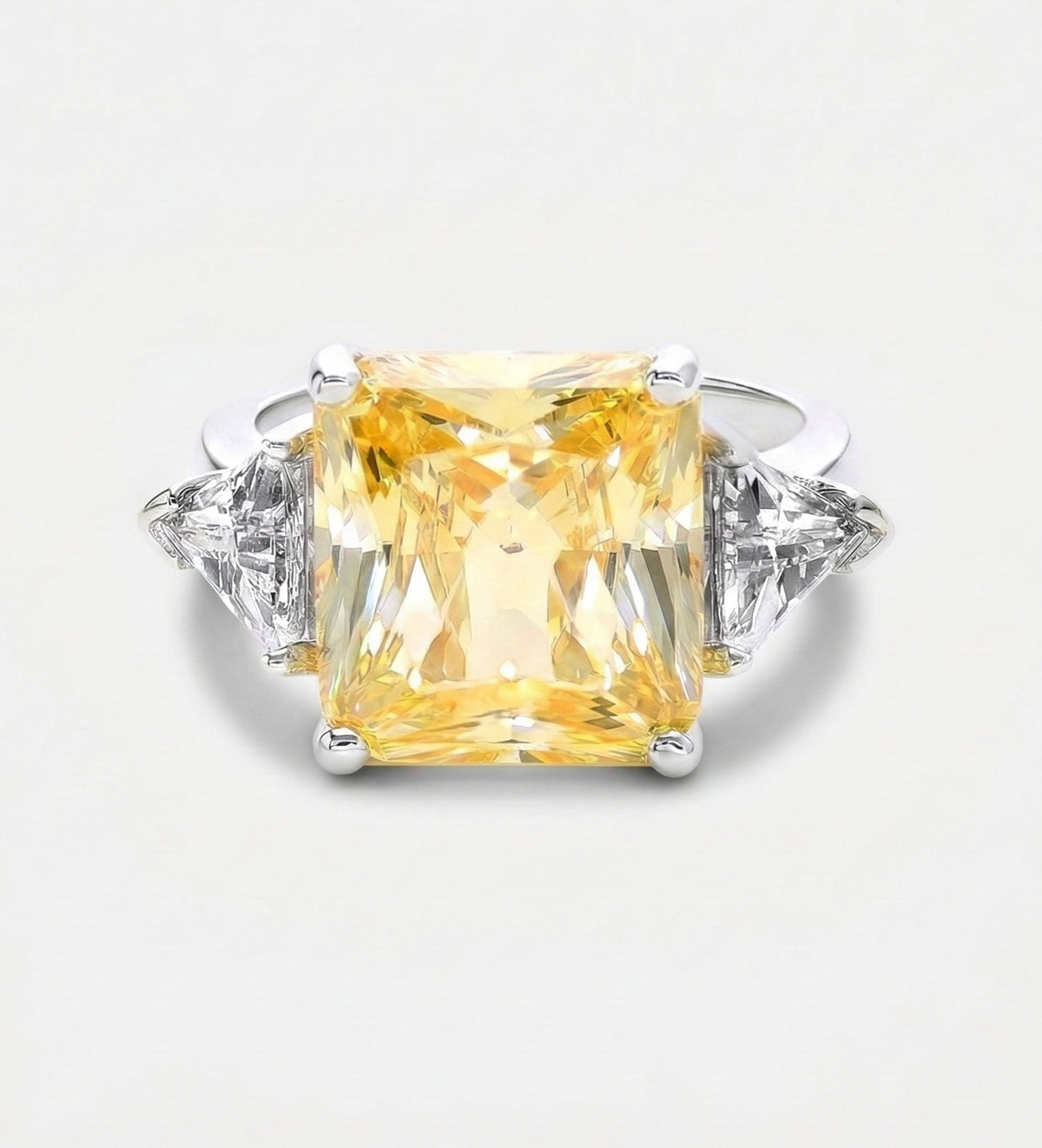Golden Hour Cushion Ring in 925 Silver with High - Quality White and Canary Simulated Diamonds - Ash & Harry