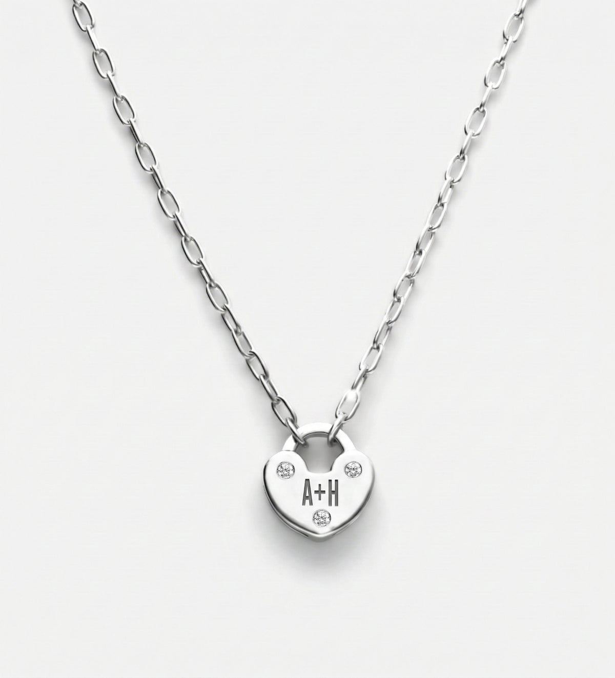 Heart Lock Necklace With Lab Diamond in Rhodium Plating on 925 Silver - Ash & Harry