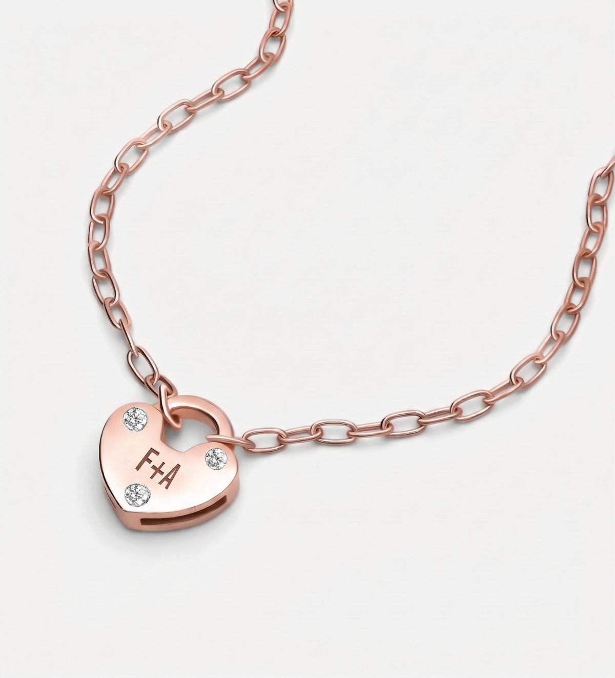 Heart Lock Necklace With Lab Diamond in 18K Rose Gold Plating on 925 Silver - Ash & Harry