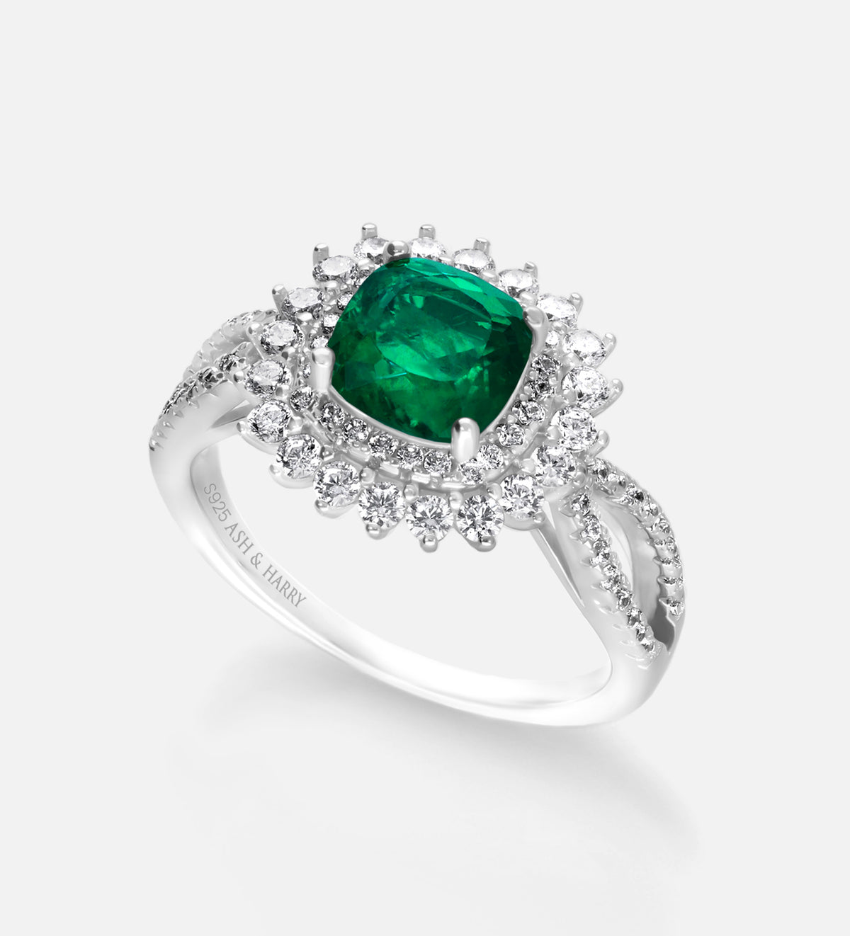 Imperial Emerald Crown Ring in 925 Silver High Quality Simulated Diamonds and Crafted Emerald Stone - Ash & Harry