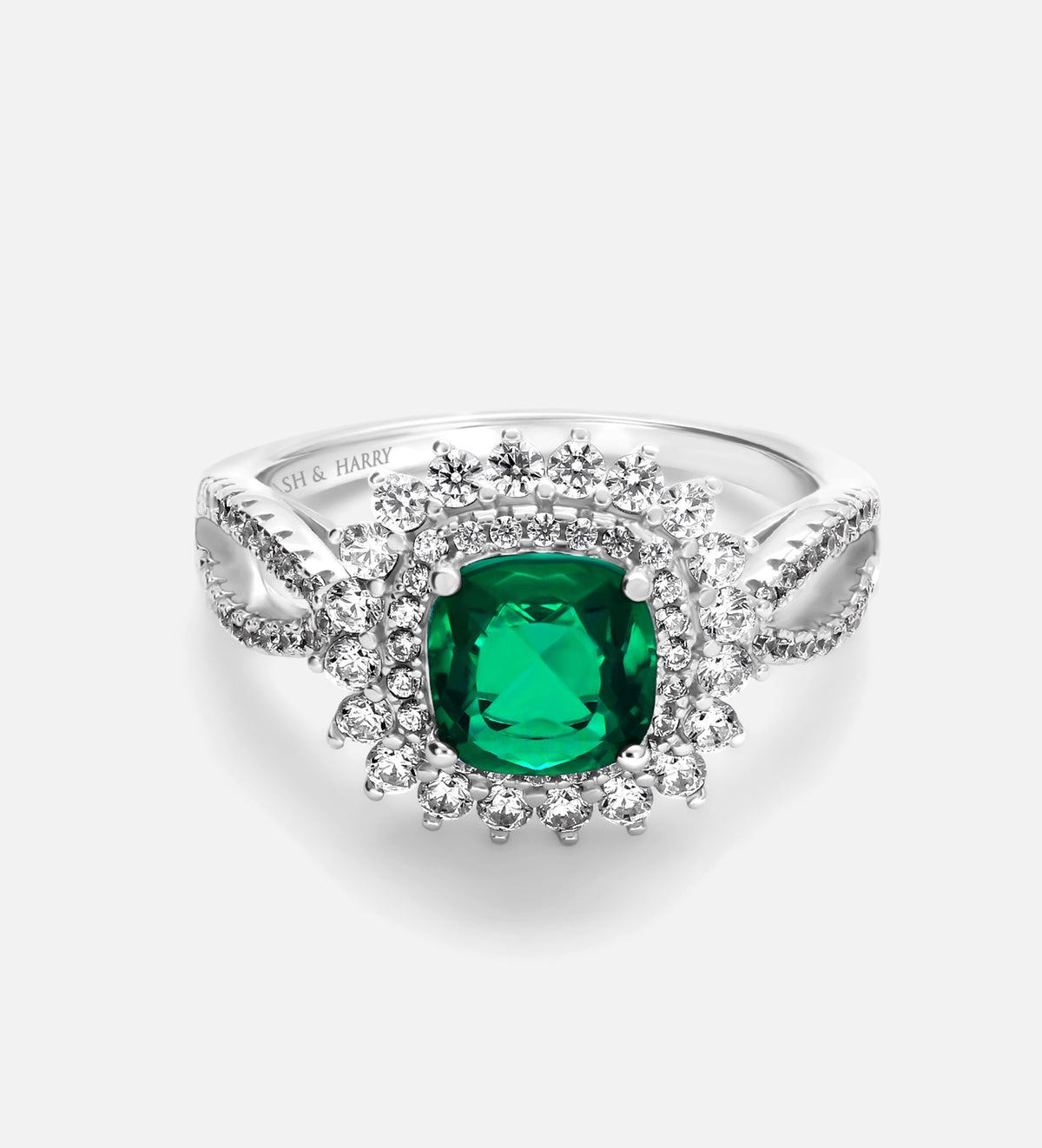 Imperial Emerald Crown Ring in 925 Silver High Quality Simulated Diamonds and Crafted Emerald Stone - Ash & Harry