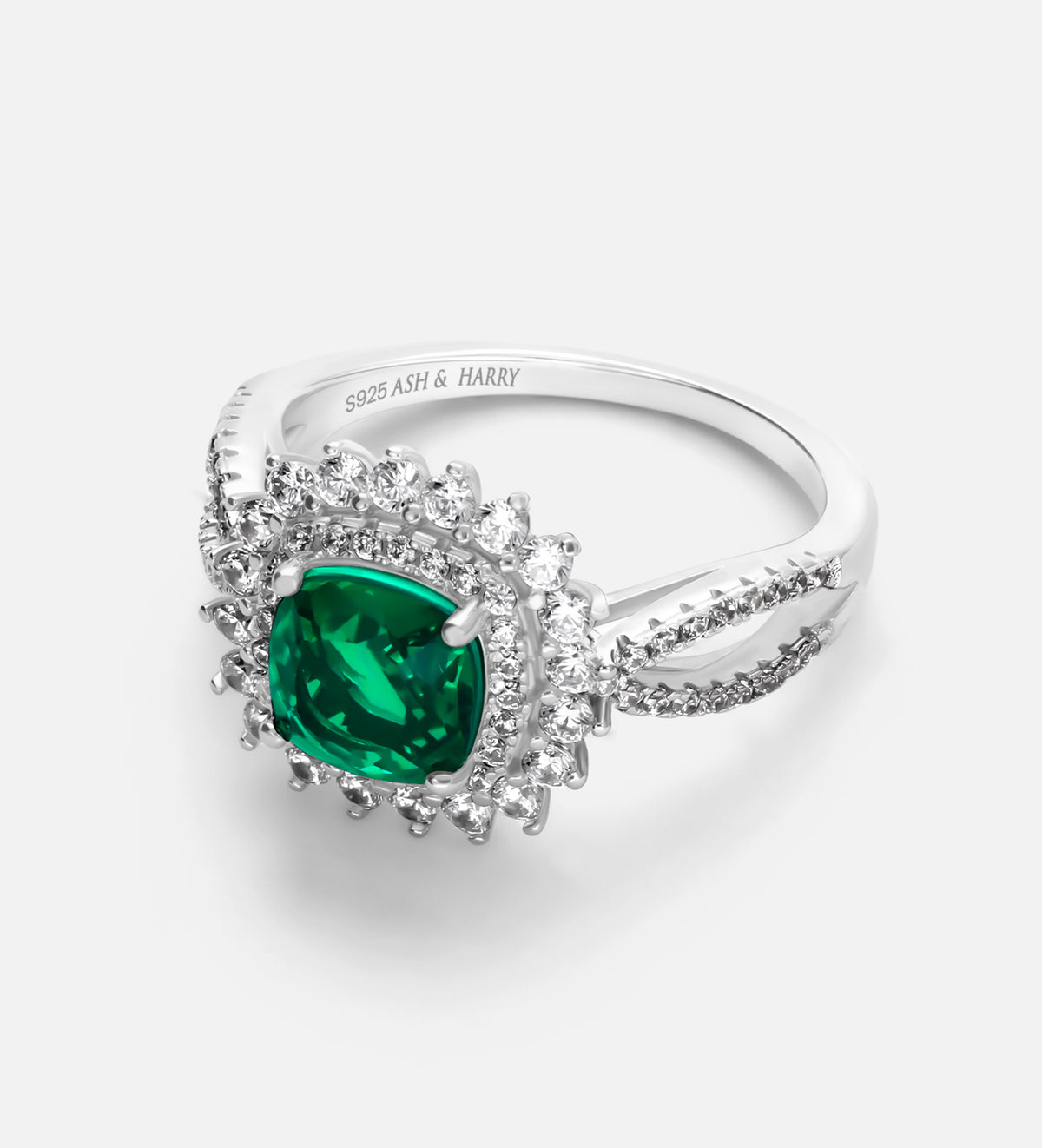 Imperial Emerald Crown Ring in 925 Silver High Quality Simulated Diamonds and Crafted Emerald Stone - Ash & Harry