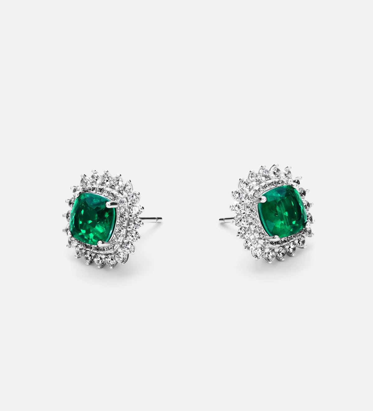 Imperial Emerald Crown Studs in 925 Silver High Quality Simulated Diamonds and Crafted Emerald Stones - Ash & Harry