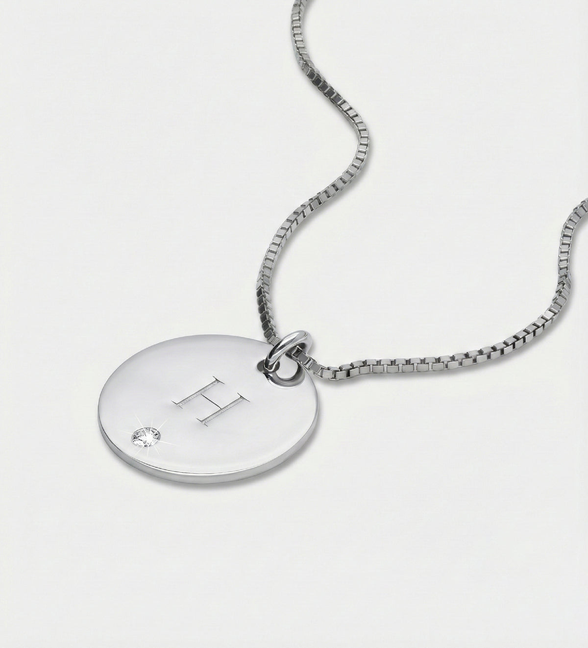 Initial Disc Necklace With Lab Diamond in Rhodium Plating on 925 Silver - Ash & Harry