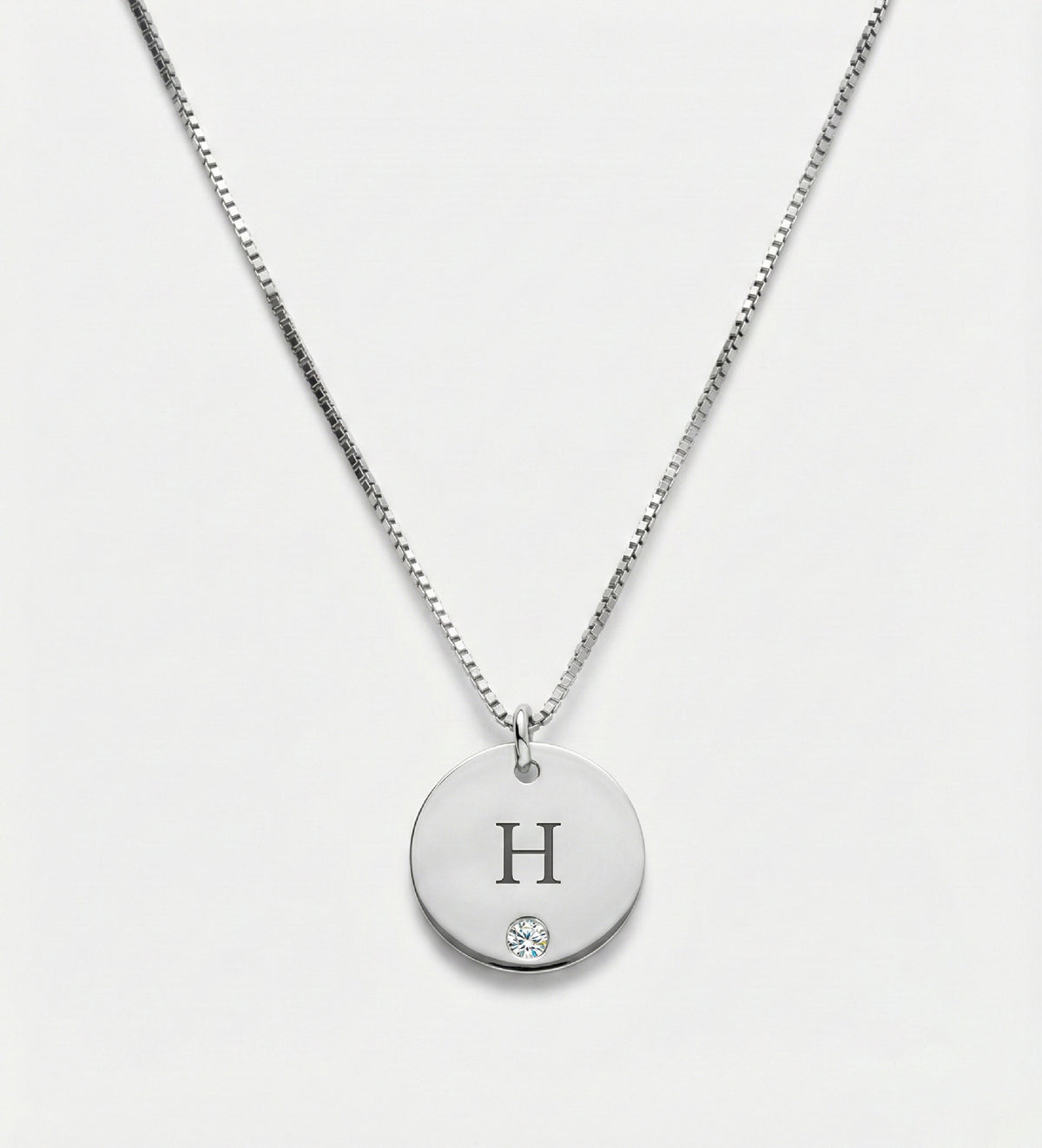 Initial Disc Necklace With Lab Diamond in Rhodium Plating on 925 Silver - Ash & Harry