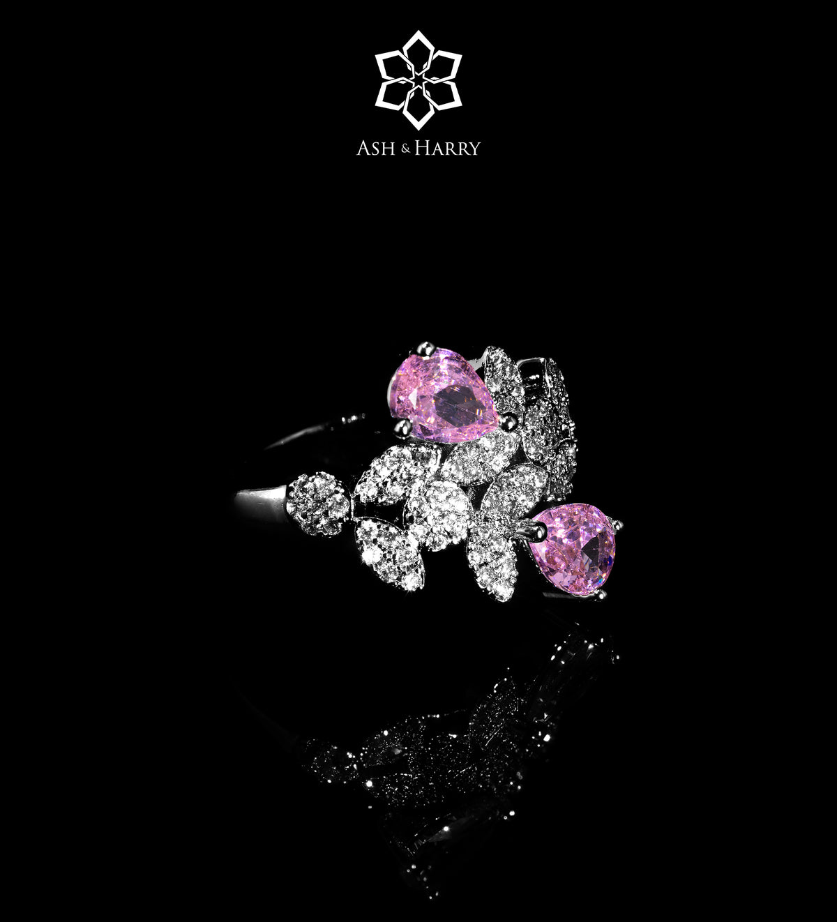 Jouri Royal Pink and White Bridal Full Set with Brilliant - Cut Simulated Diamonds, Rhodium Plated - Ash & Harry