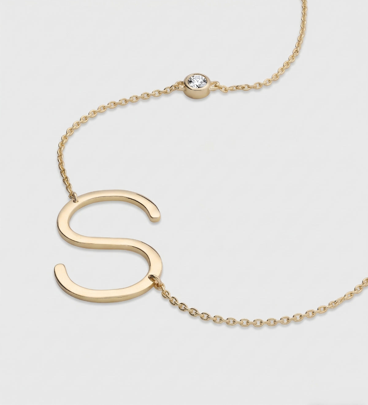 Large Initial Necklace With Lab Diamond in 18K Gold Plating on 925 Silver - Ash & Harry