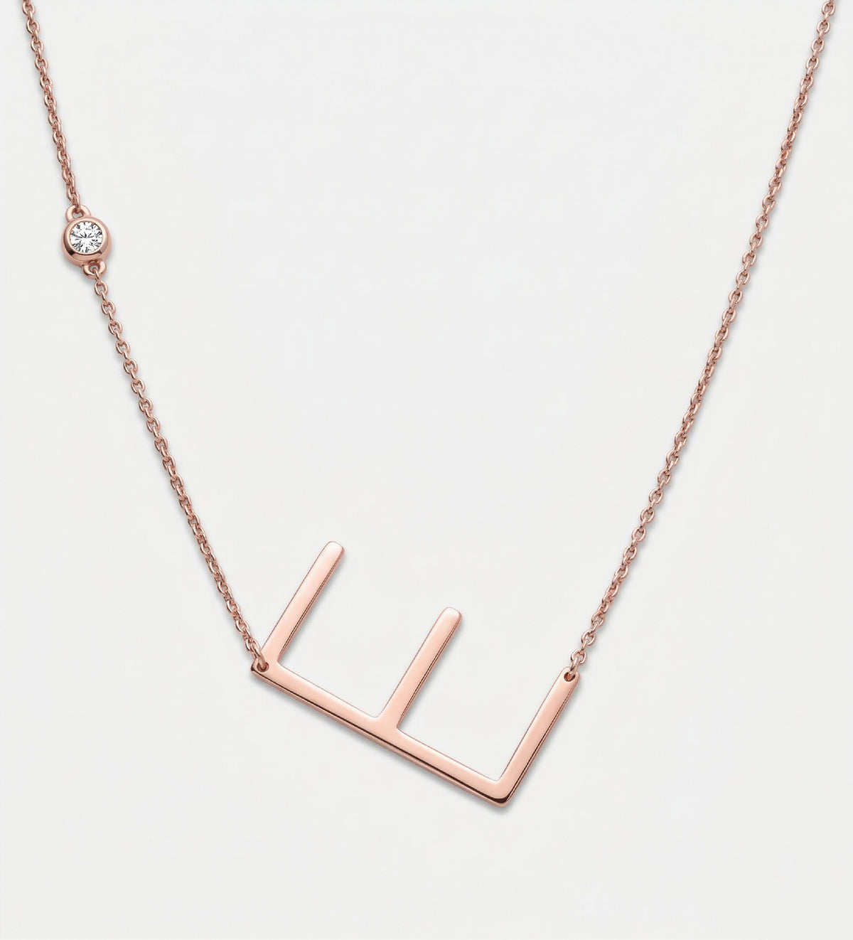 Large Initial Necklace With Lab Diamond in 18K Rose Gold Plating on 925 Silver - Ash & Harry