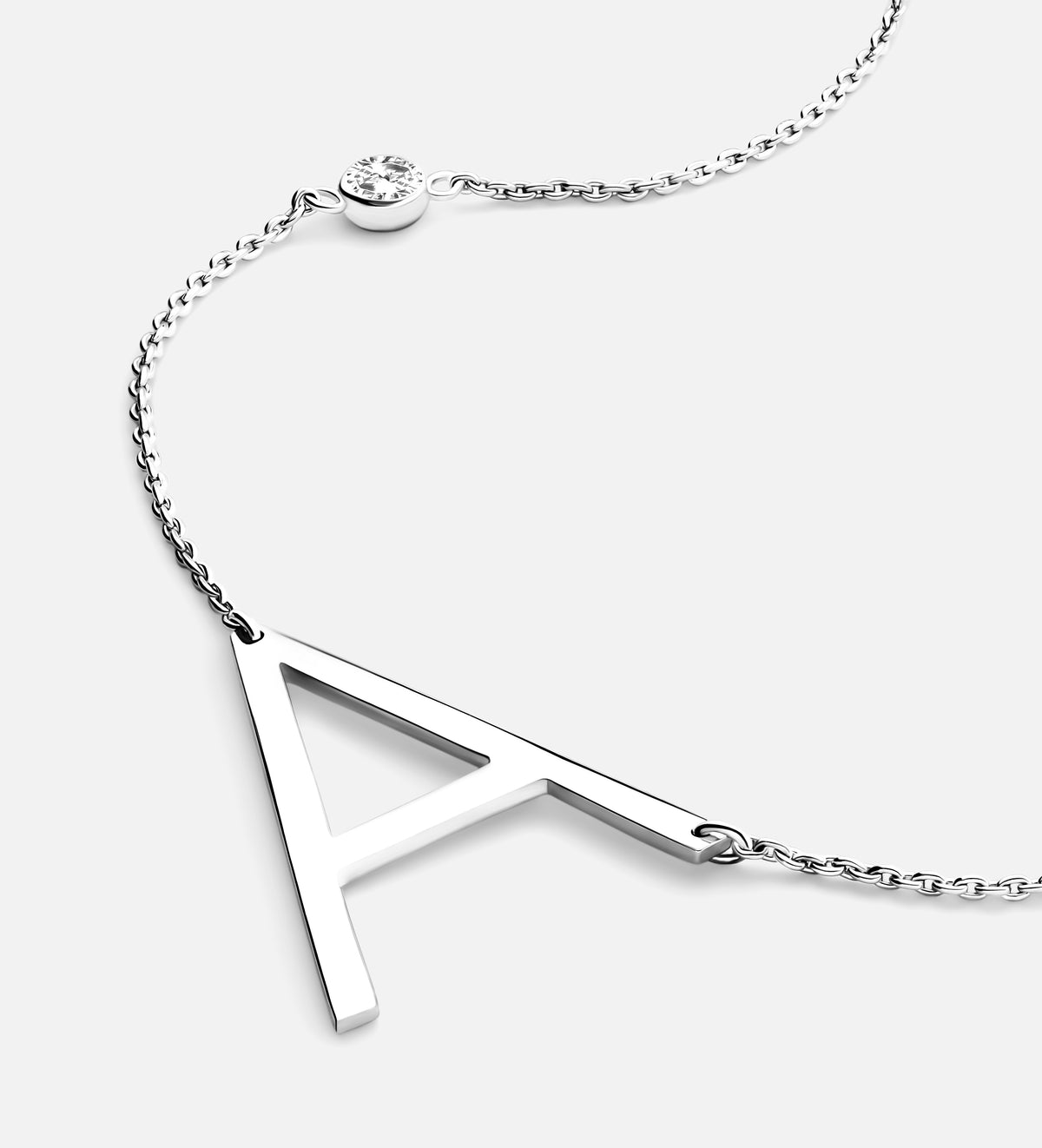 Large Initial Necklace With Lab Diamond in Rhodium Plating on 925 Silver - Ash & Harry