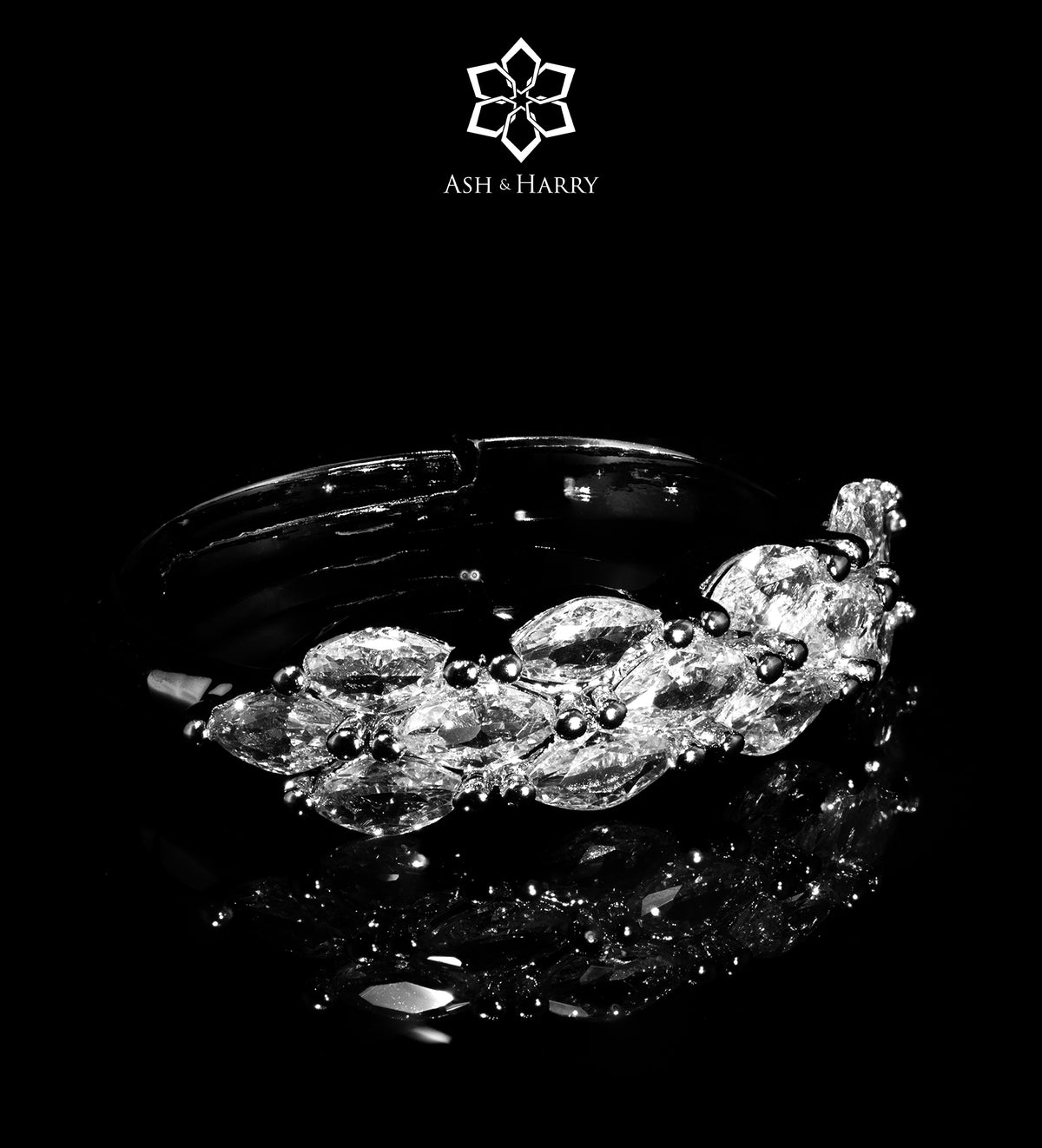 Layan White Wheat - Link Full Set with Brilliant - Cut Simulated Diamonds in Rhodium Plated Finish - Ash & Harry