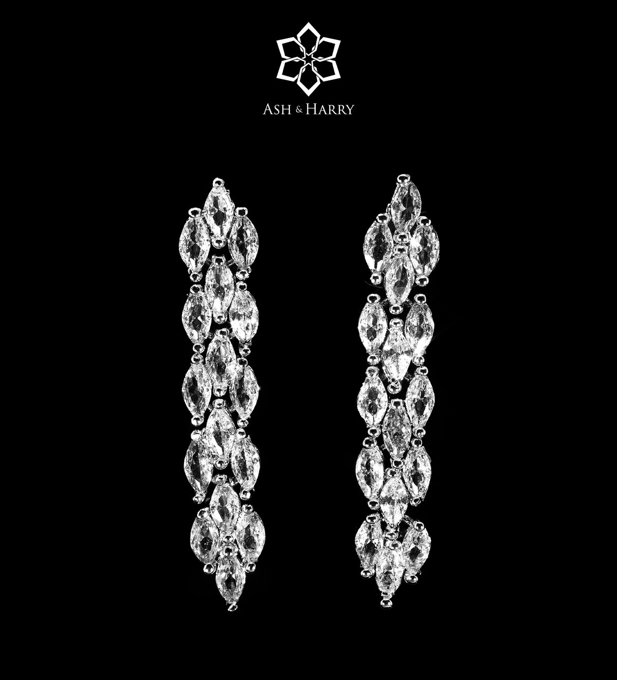 Layan White Wheat - Link Full Set with Brilliant - Cut Simulated Diamonds in Rhodium Plated Finish - Ash & Harry