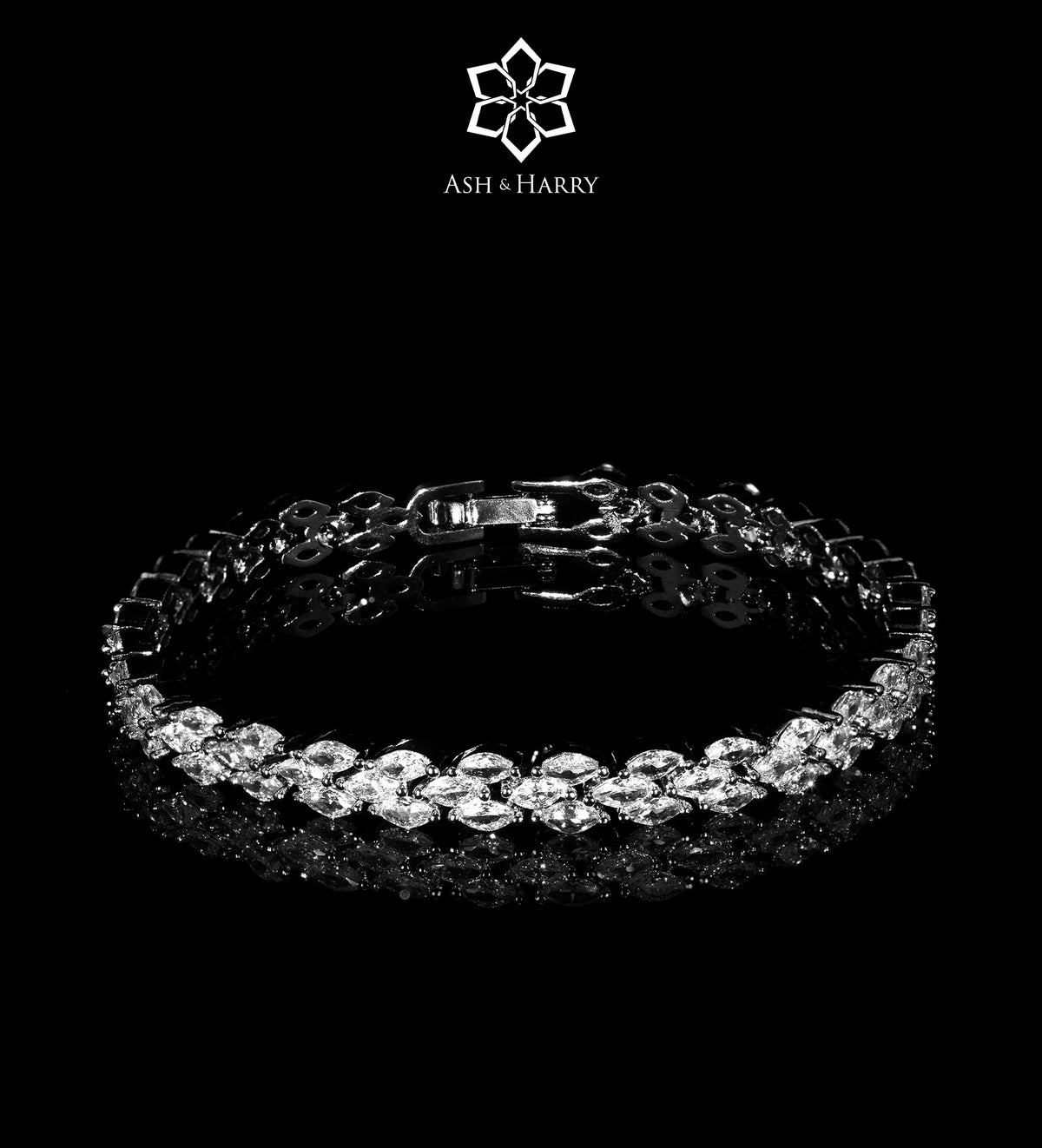 Layan White Wheat - Link Full Set with Brilliant - Cut Simulated Diamonds in Rhodium Plated Finish - Ash & Harry